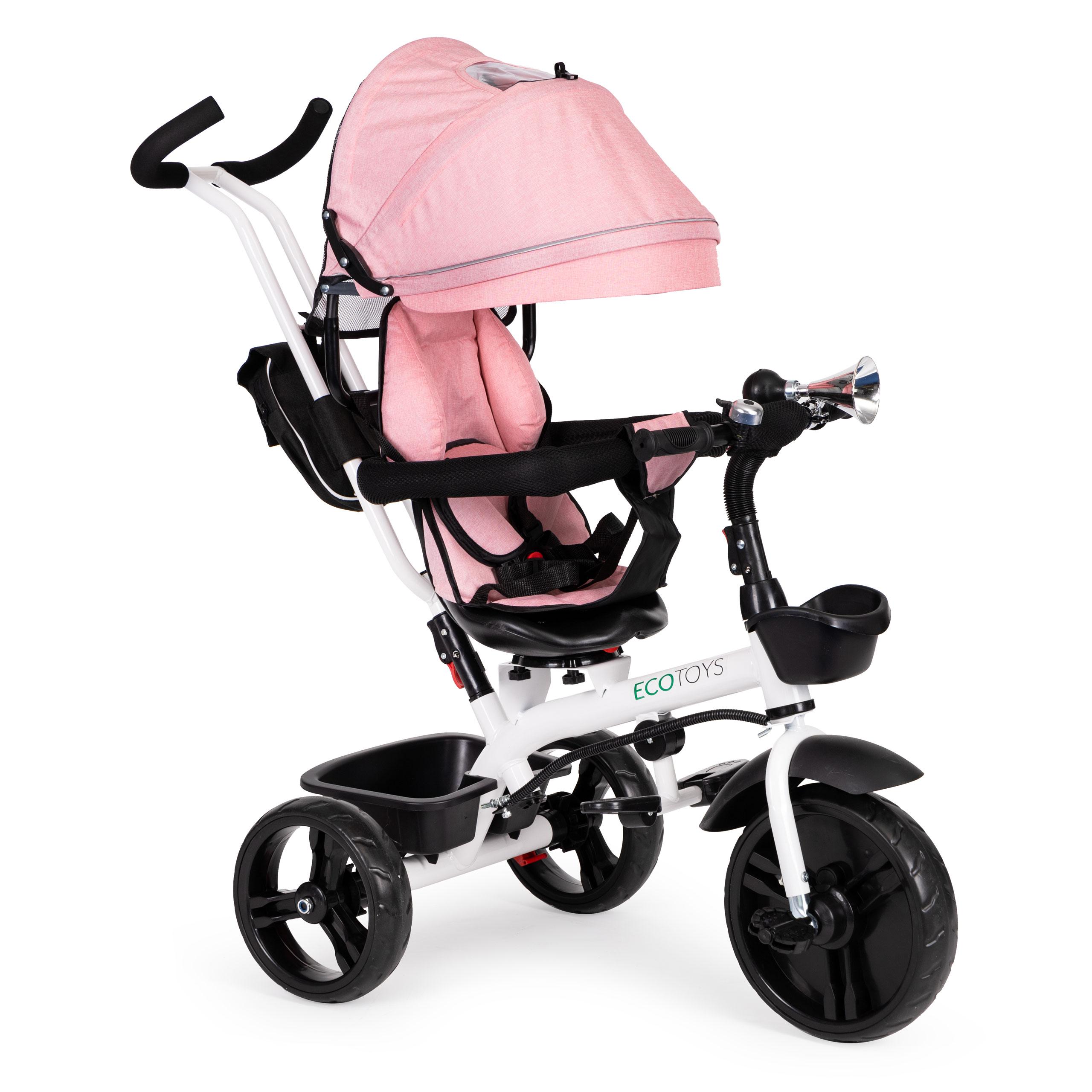 Ecotoys Triratis vežimėlis 360* pasukama sėdynė Rožinė