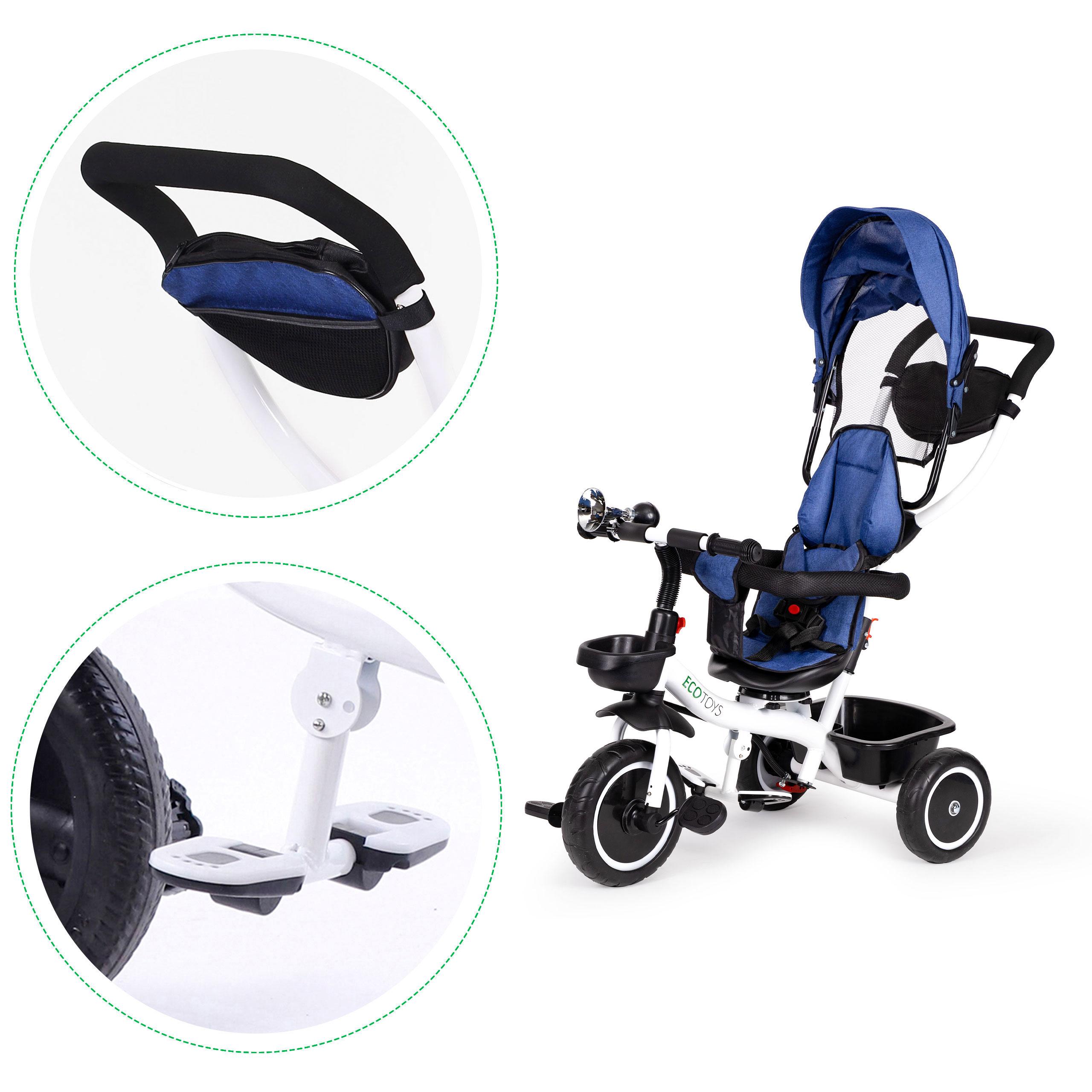 Ecotoys Mėlyna triratukas stroller 360* swivel seat Mėlyna