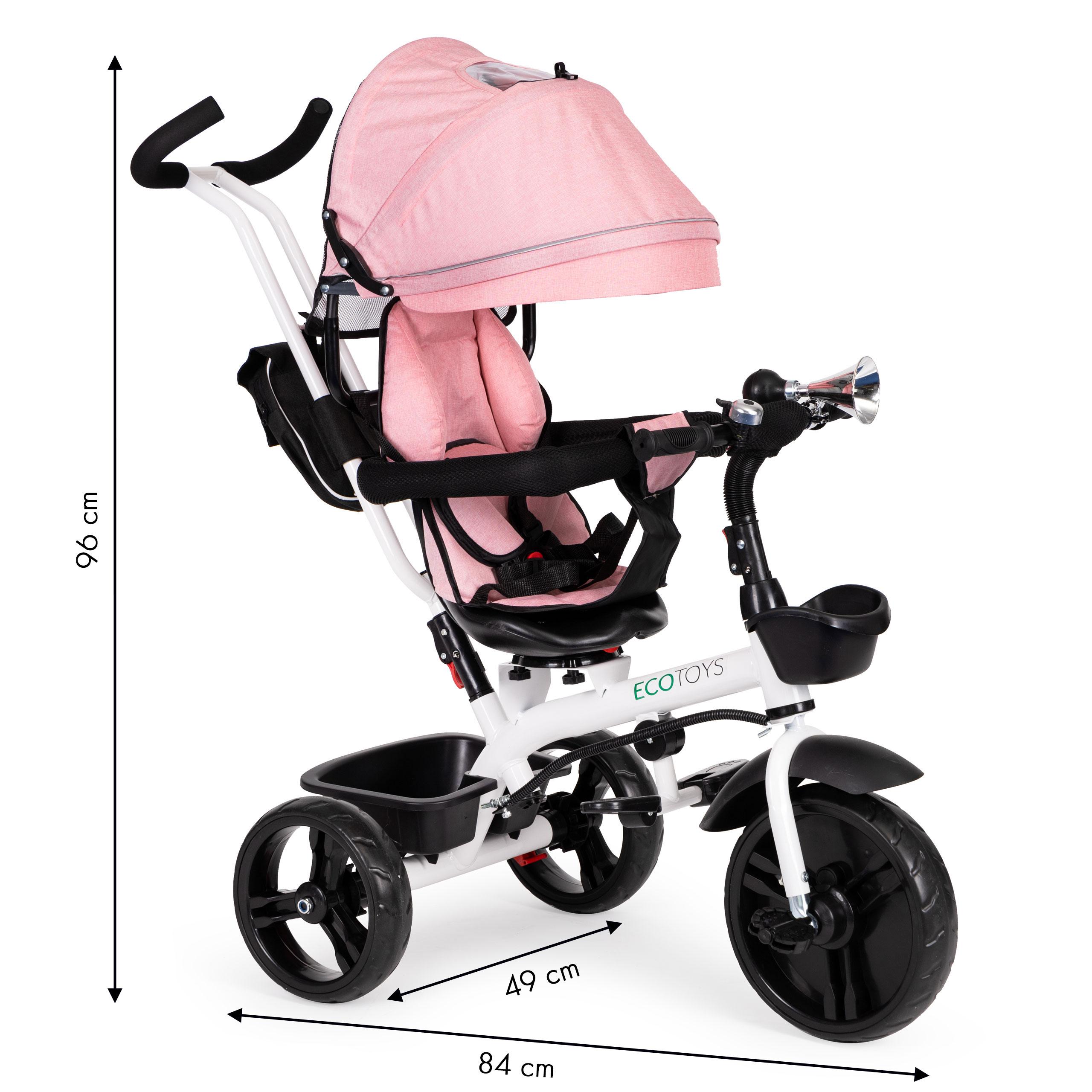 Ecotoys Triratis vežimėlis 360* pasukama sėdynė Rožinė