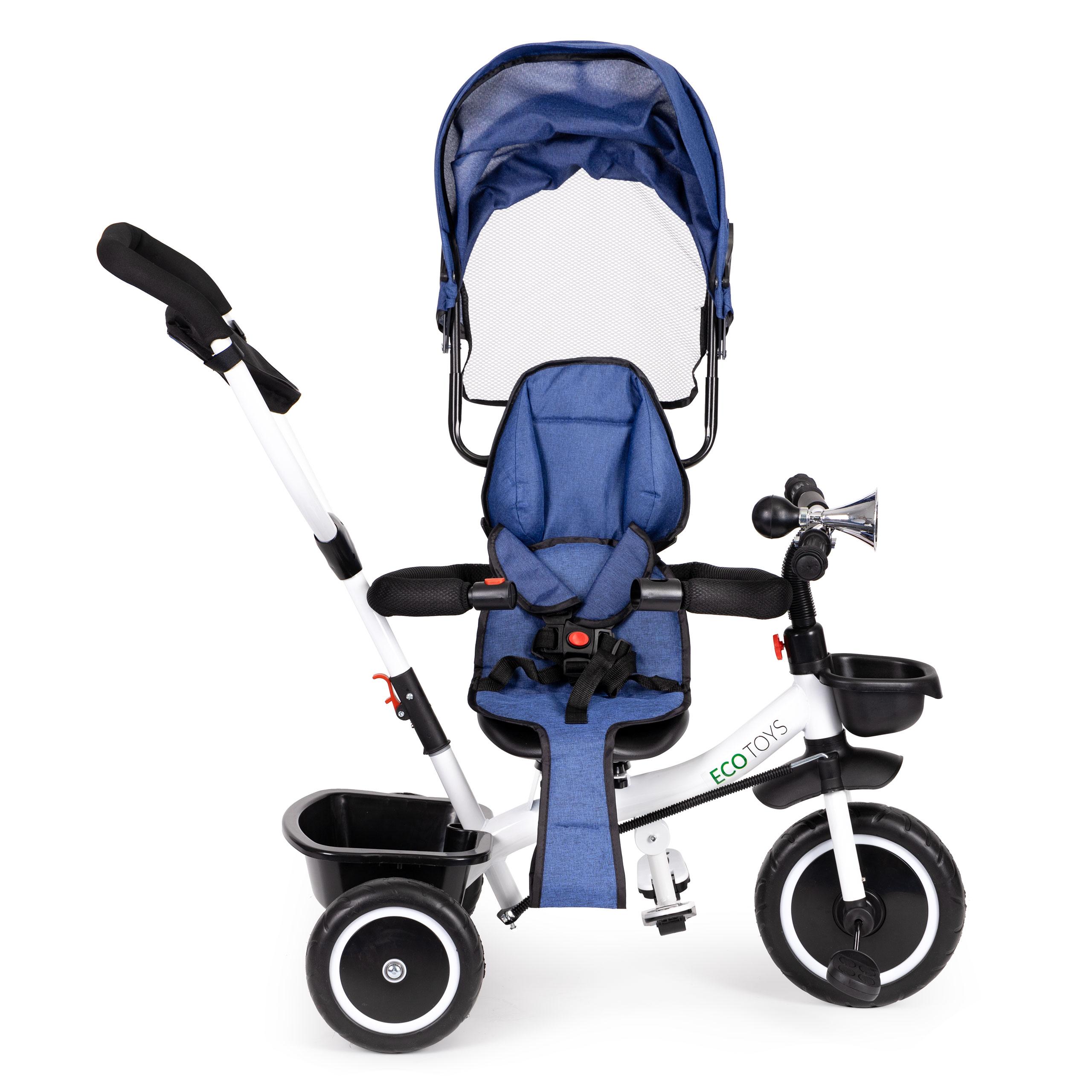 Ecotoys Mėlyna triratukas stroller 360* swivel seat Mėlyna