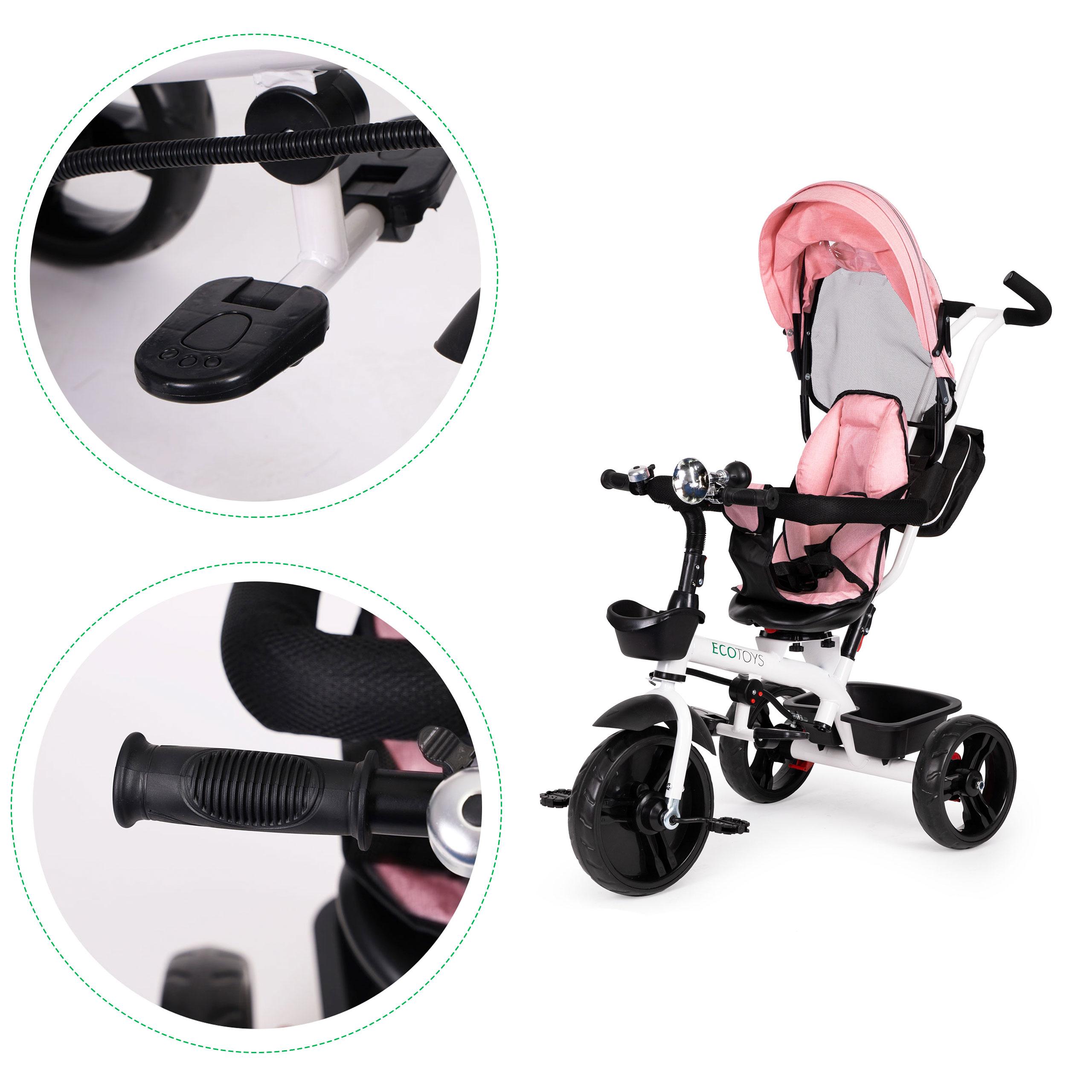 Ecotoys Triratis vežimėlis 360* pasukama sėdynė Rožinė