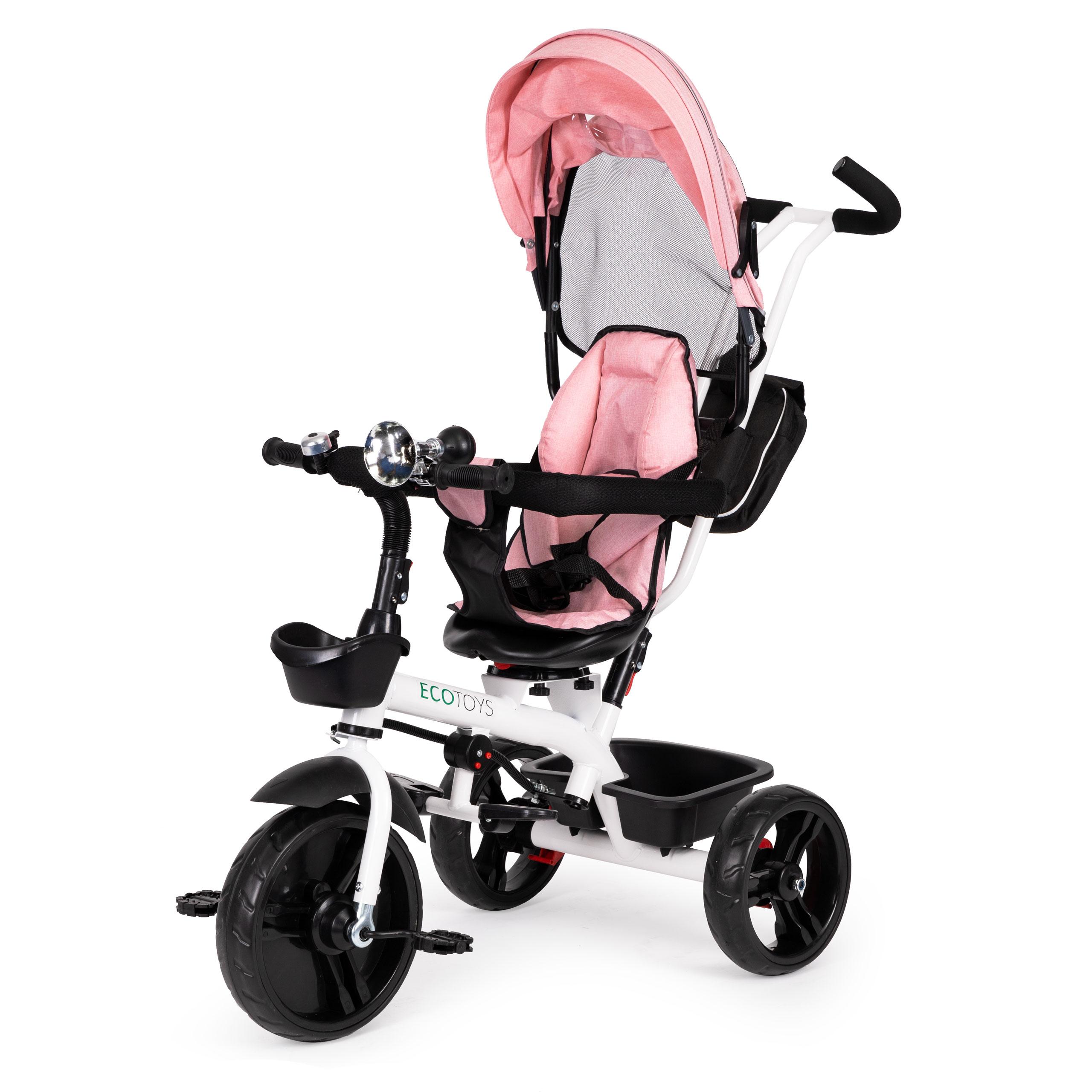 Ecotoys Triratis vežimėlis 360* pasukama sėdynė Rožinė
