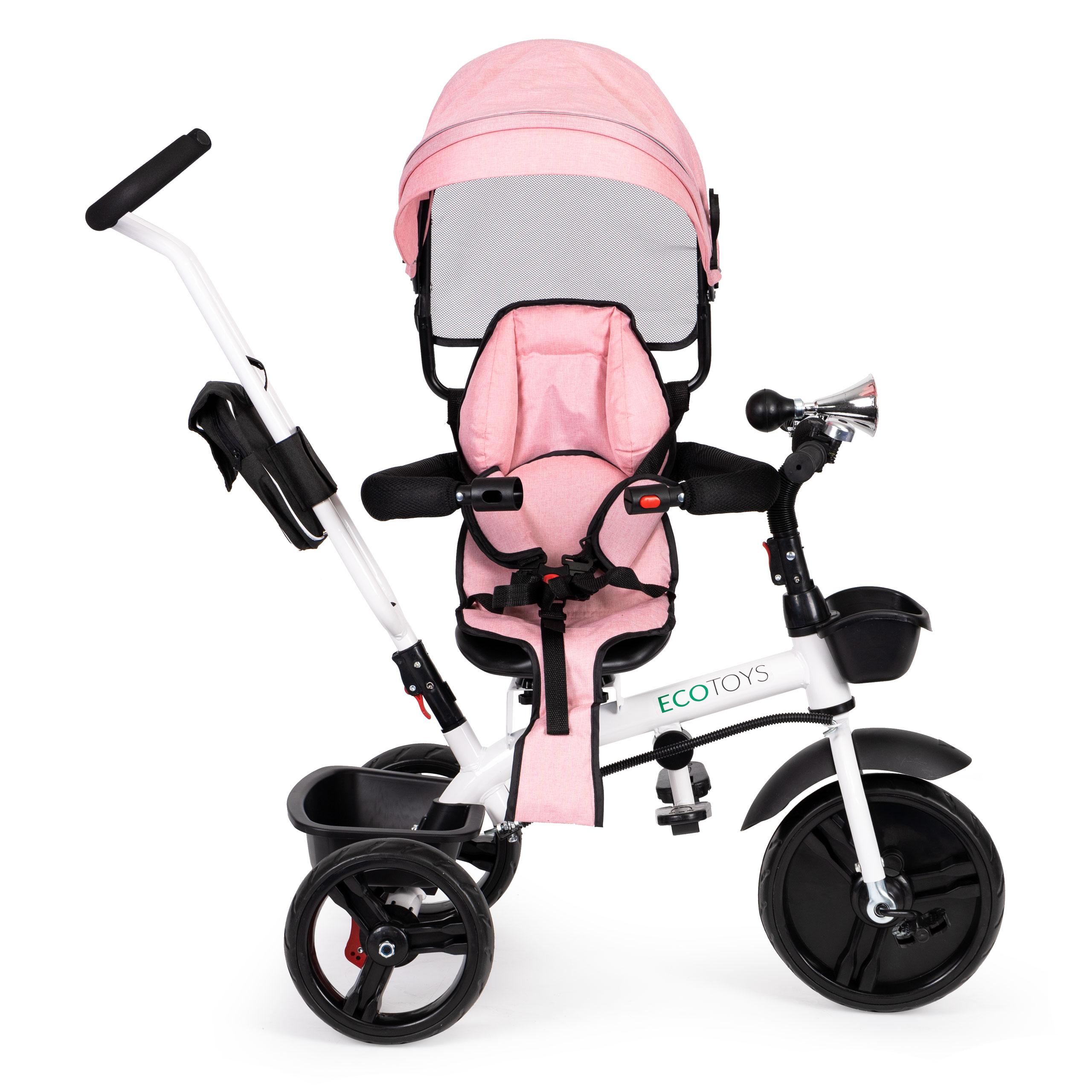 Ecotoys Triratis vežimėlis 360* pasukama sėdynė Rožinė