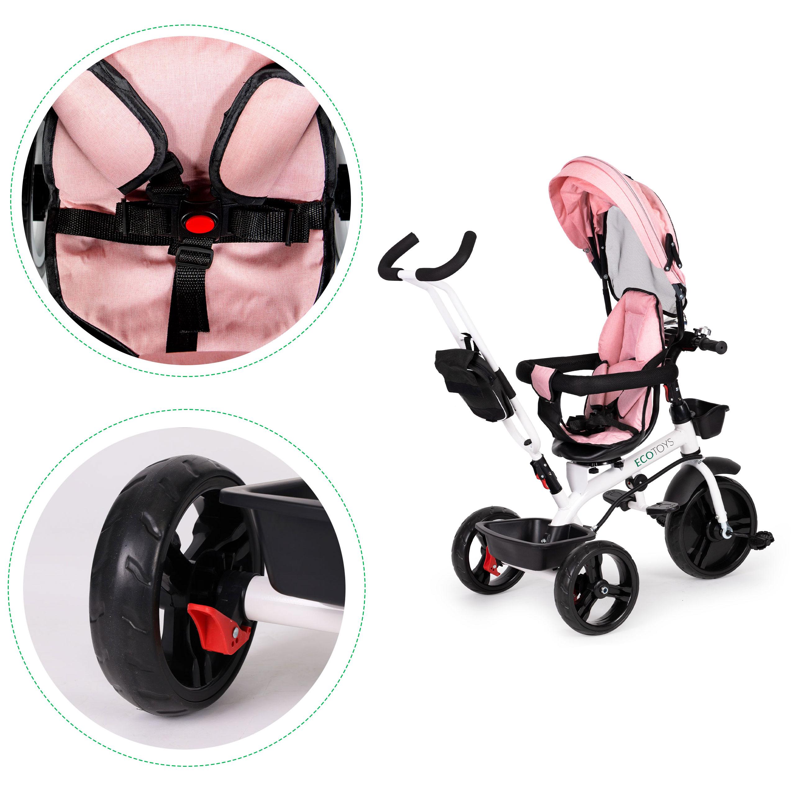 Ecotoys Triratis vežimėlis 360* pasukama sėdynė Rožinė