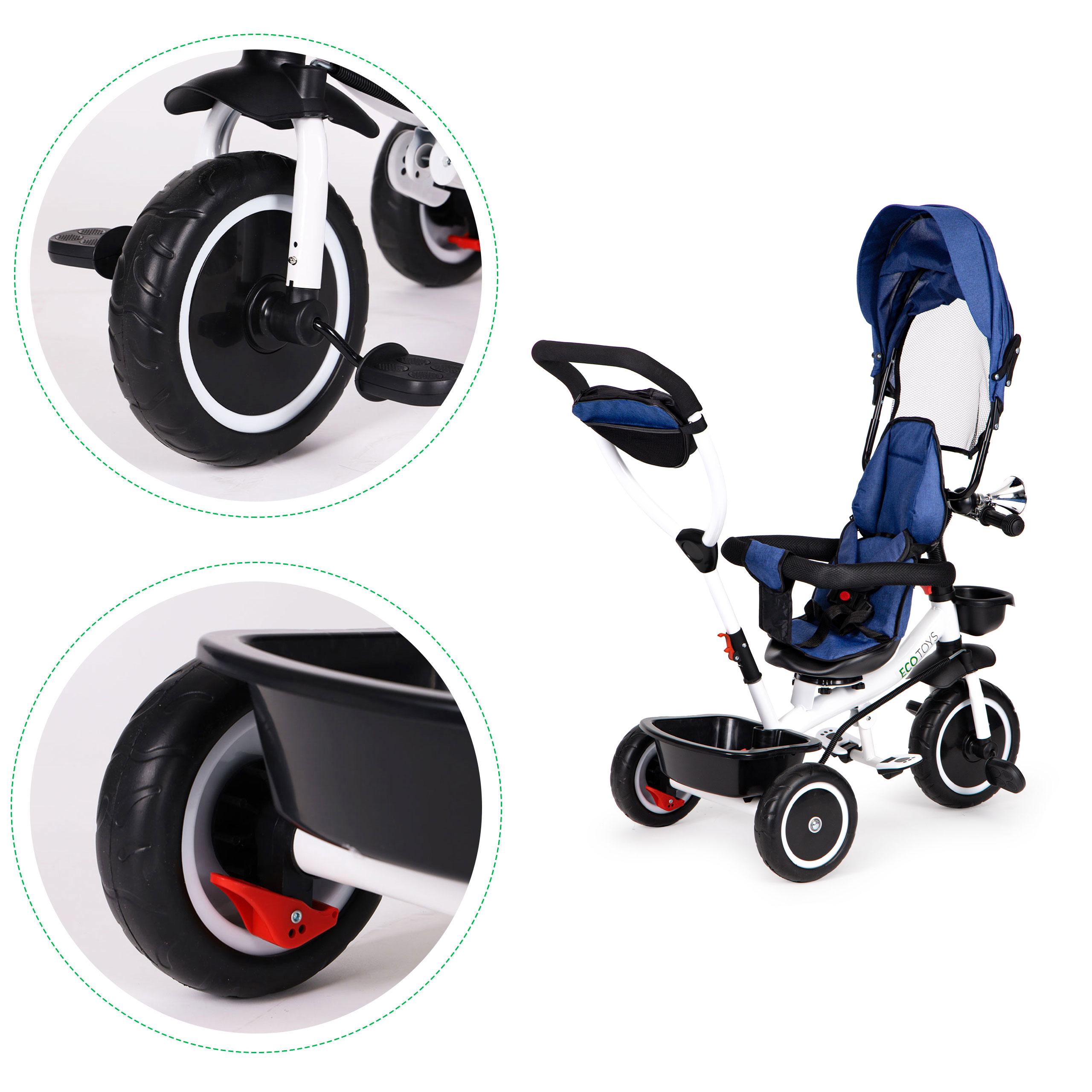 Ecotoys Mėlyna triratukas stroller 360* swivel seat Mėlyna
