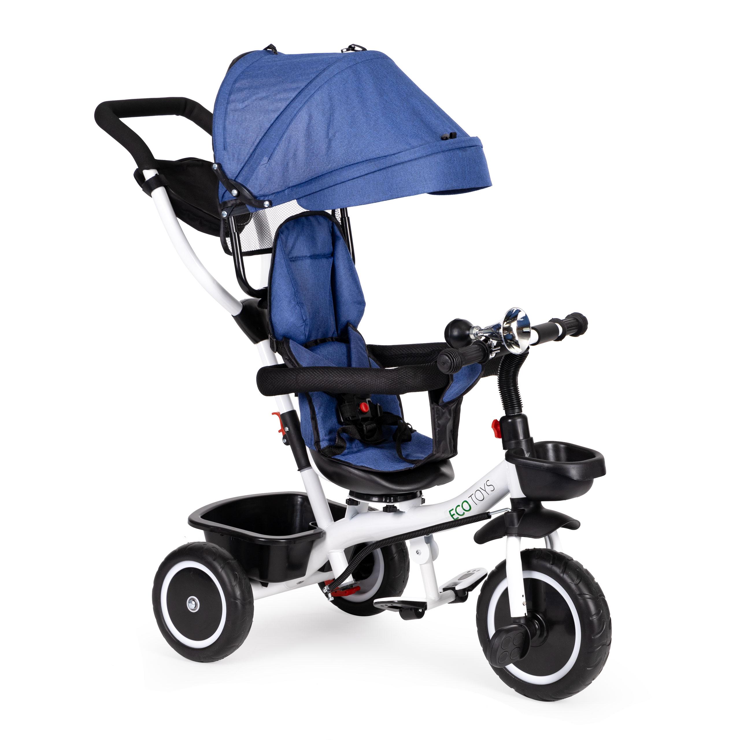 Ecotoys Mėlyna triratukas stroller 360* swivel seat Mėlyna