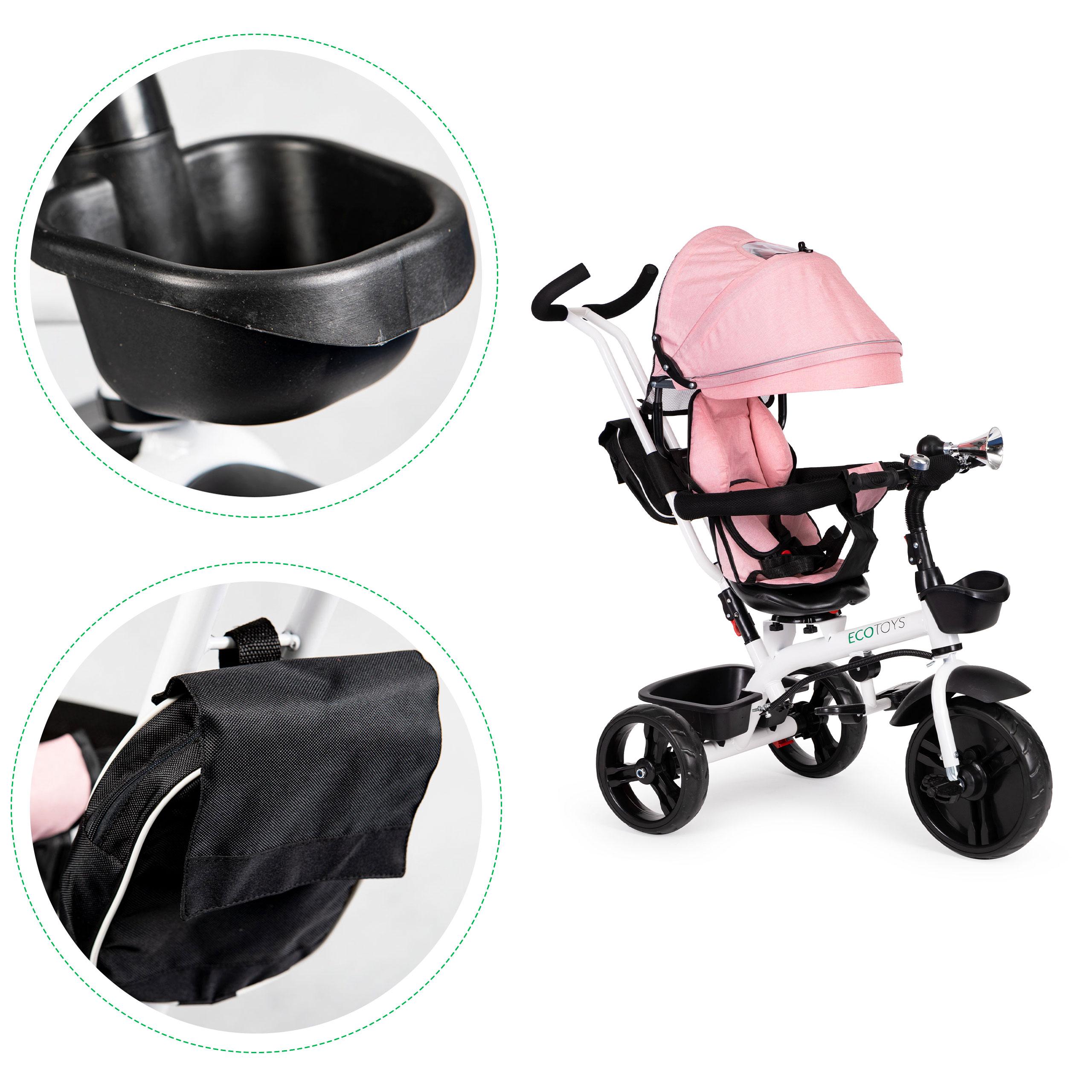 Ecotoys Triratis vežimėlis 360* pasukama sėdynė Rožinė