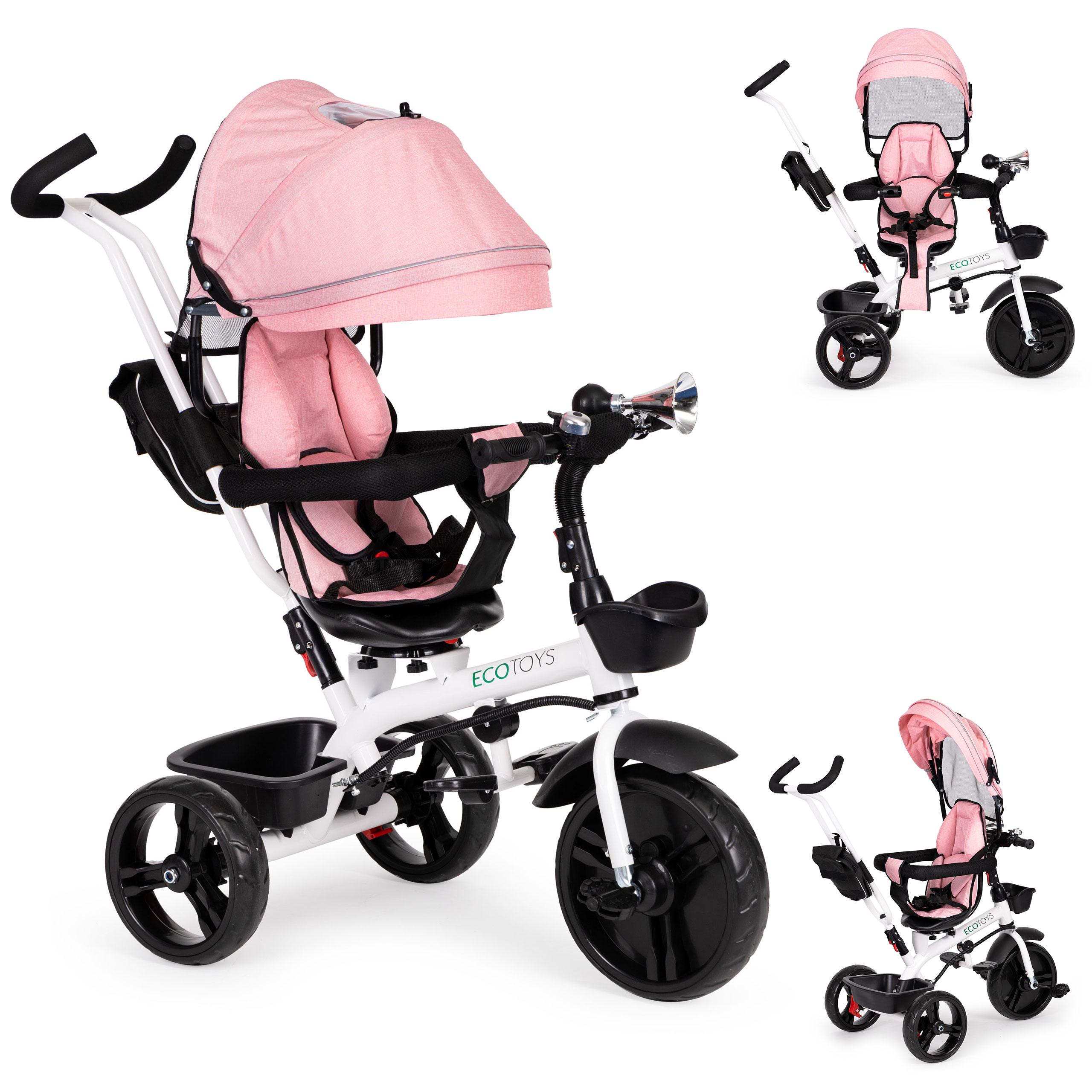 Ecotoys Triratis vežimėlis 360* pasukama sėdynė Rožinė