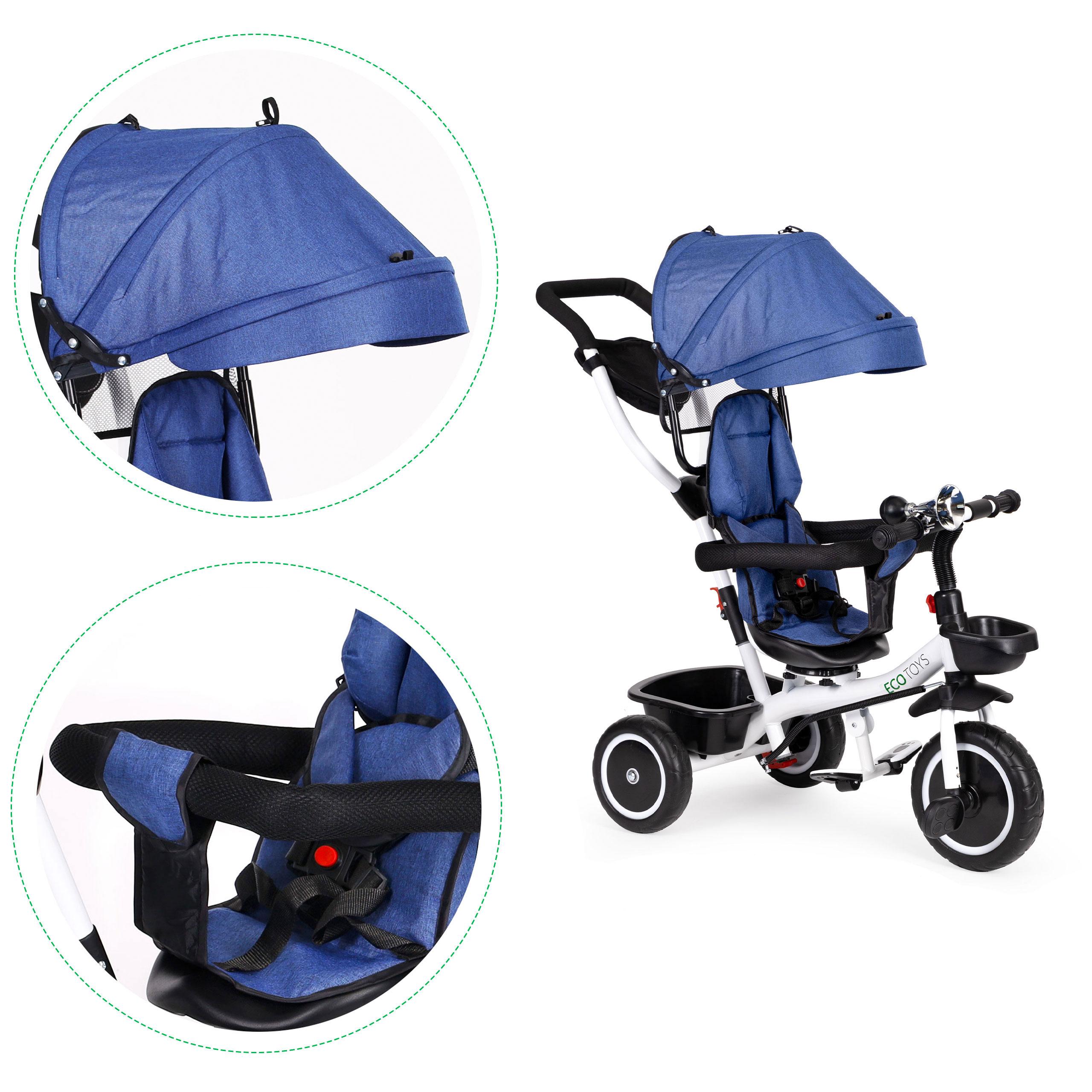 Ecotoys Mėlyna triratukas stroller 360* swivel seat Mėlyna