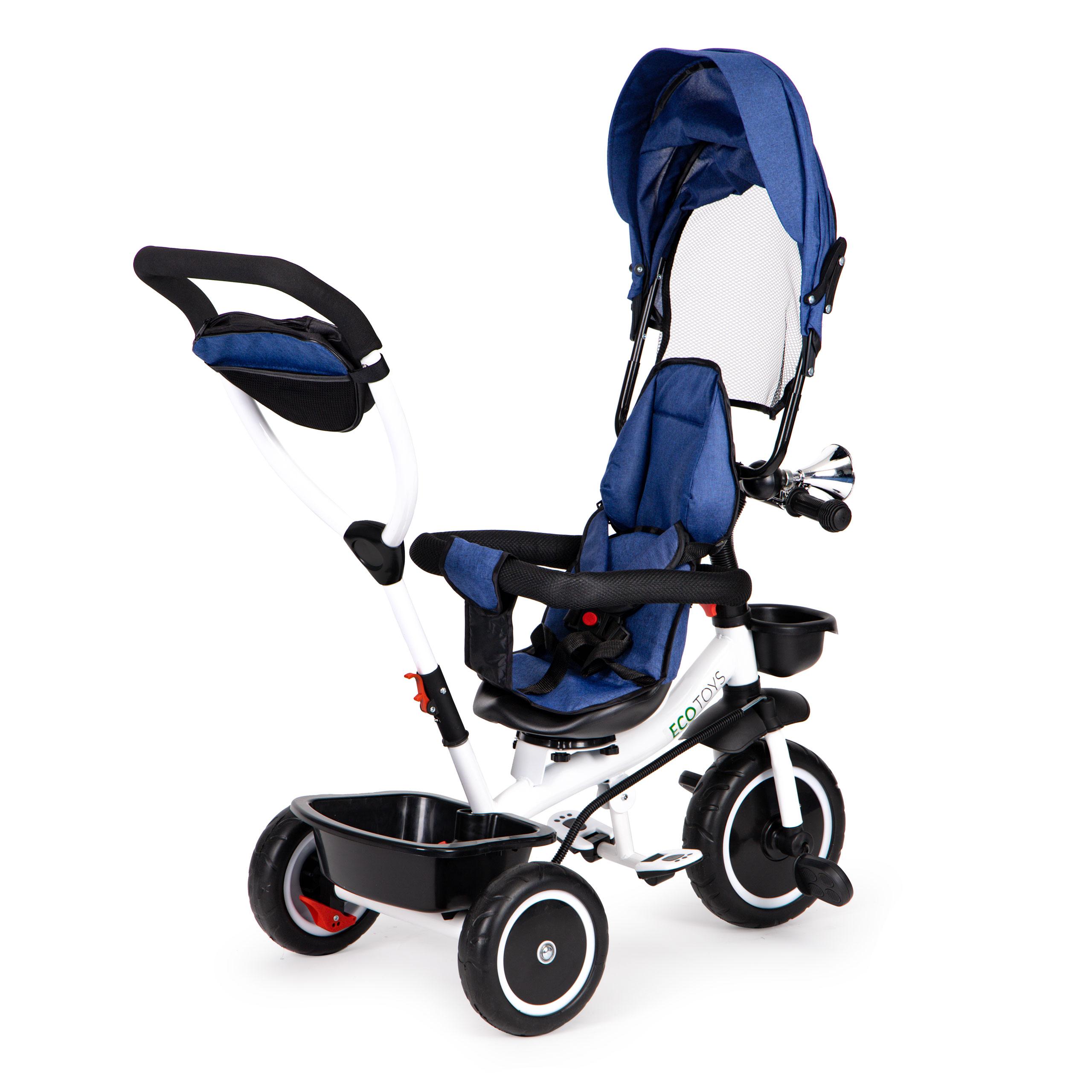Ecotoys Mėlyna triratukas stroller 360* swivel seat Mėlyna