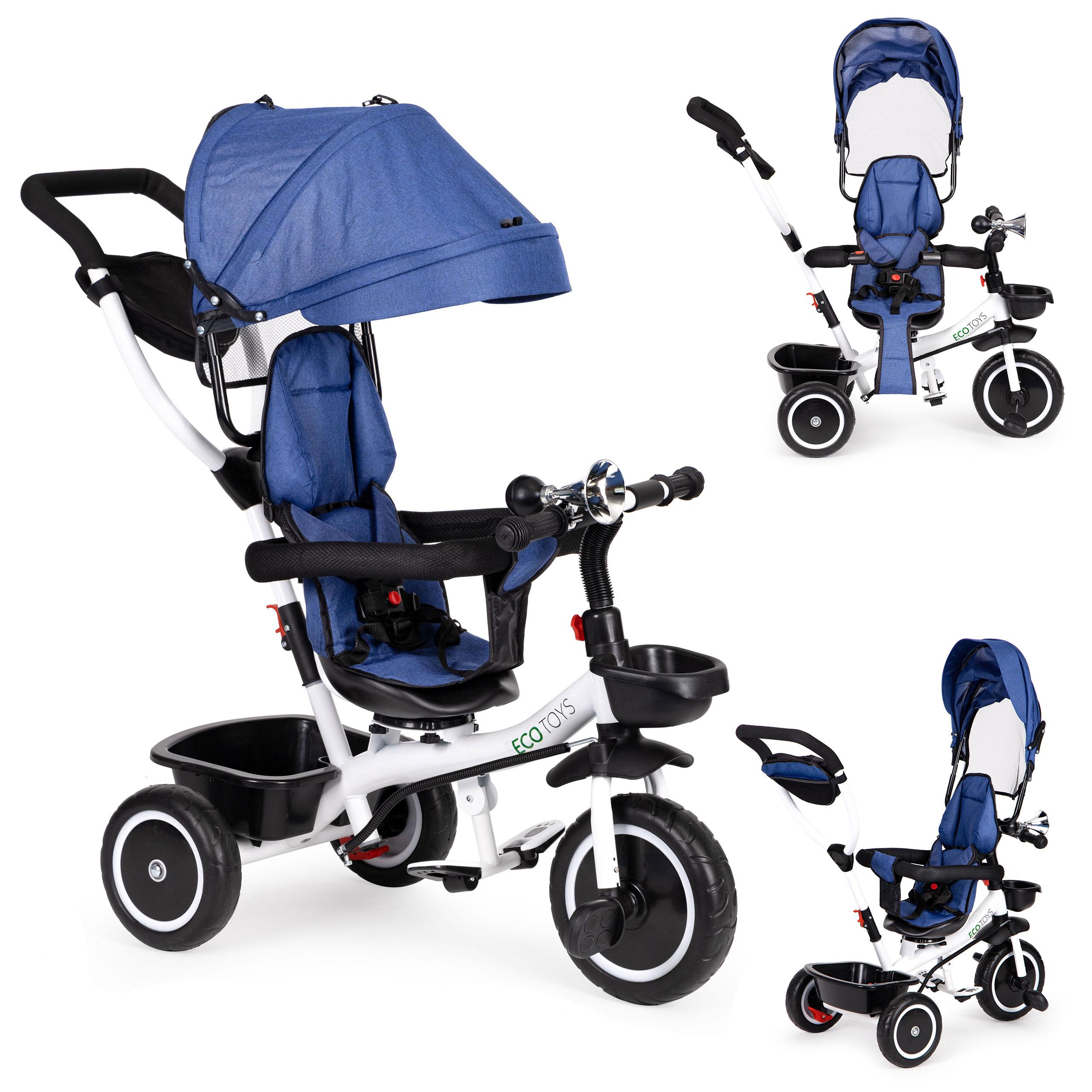 Ecotoys Mėlyna triratukas stroller 360* swivel seat Mėlyna