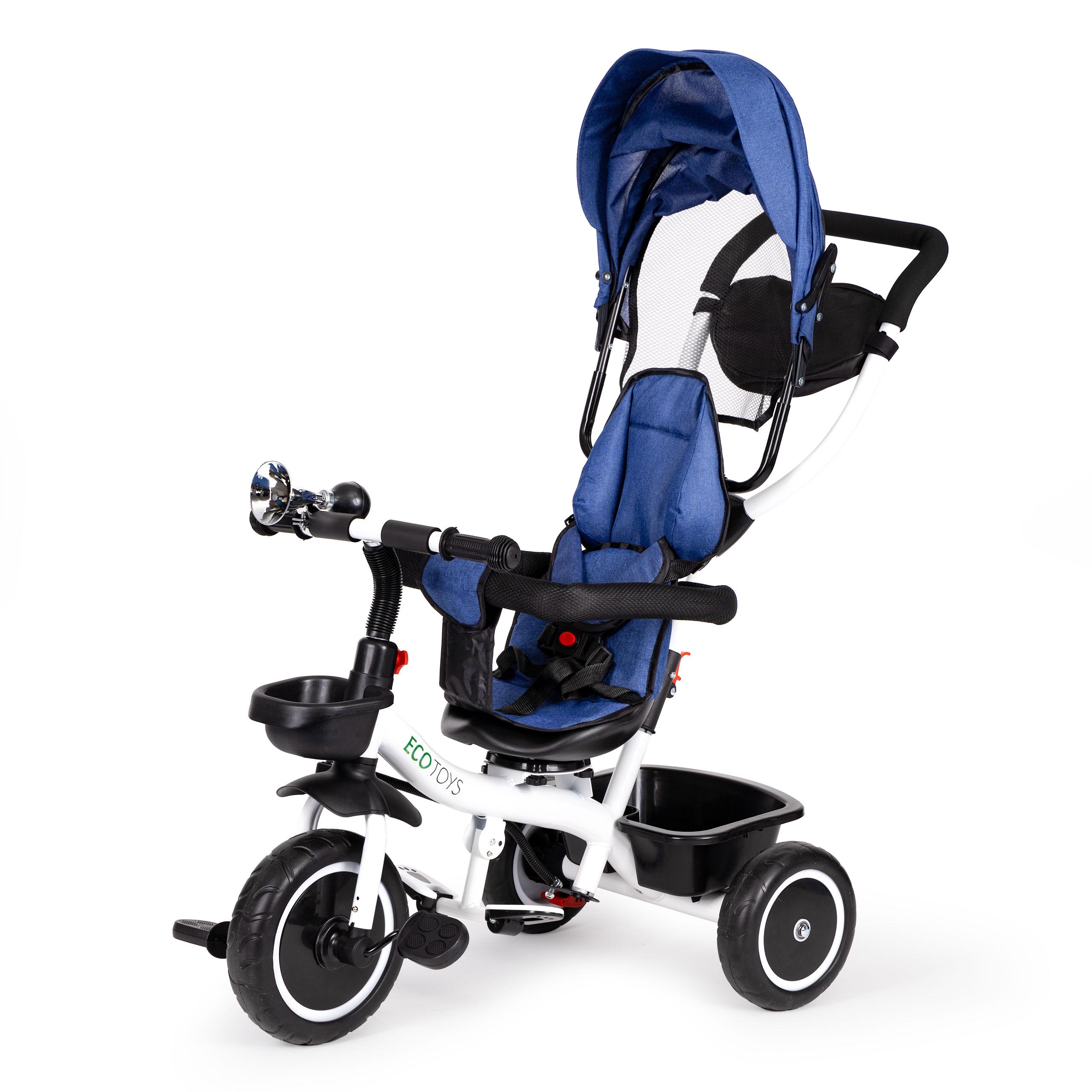 Ecotoys Mėlyna triratukas stroller 360* swivel seat Mėlyna