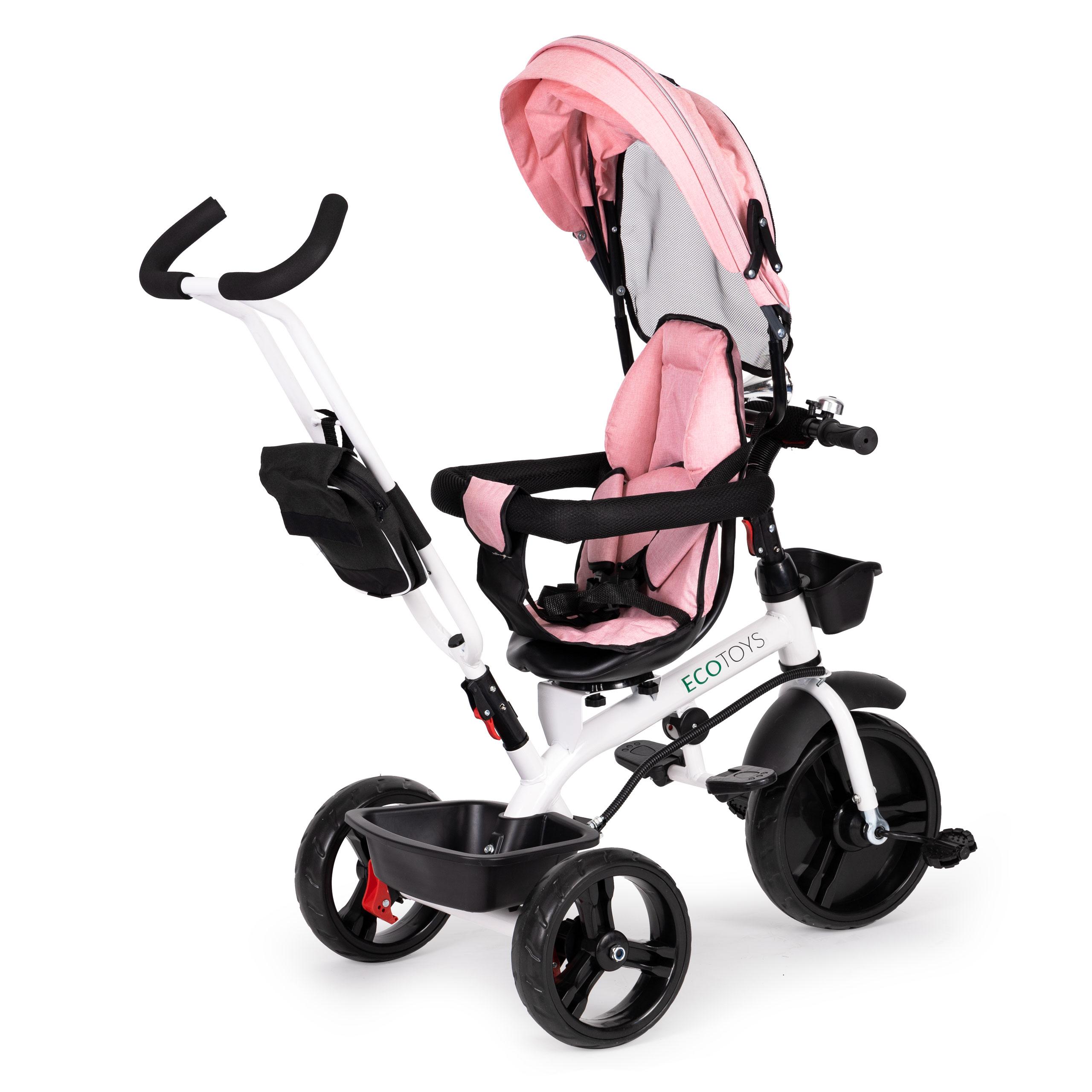 Ecotoys Triratis vežimėlis 360* pasukama sėdynė Rožinė
