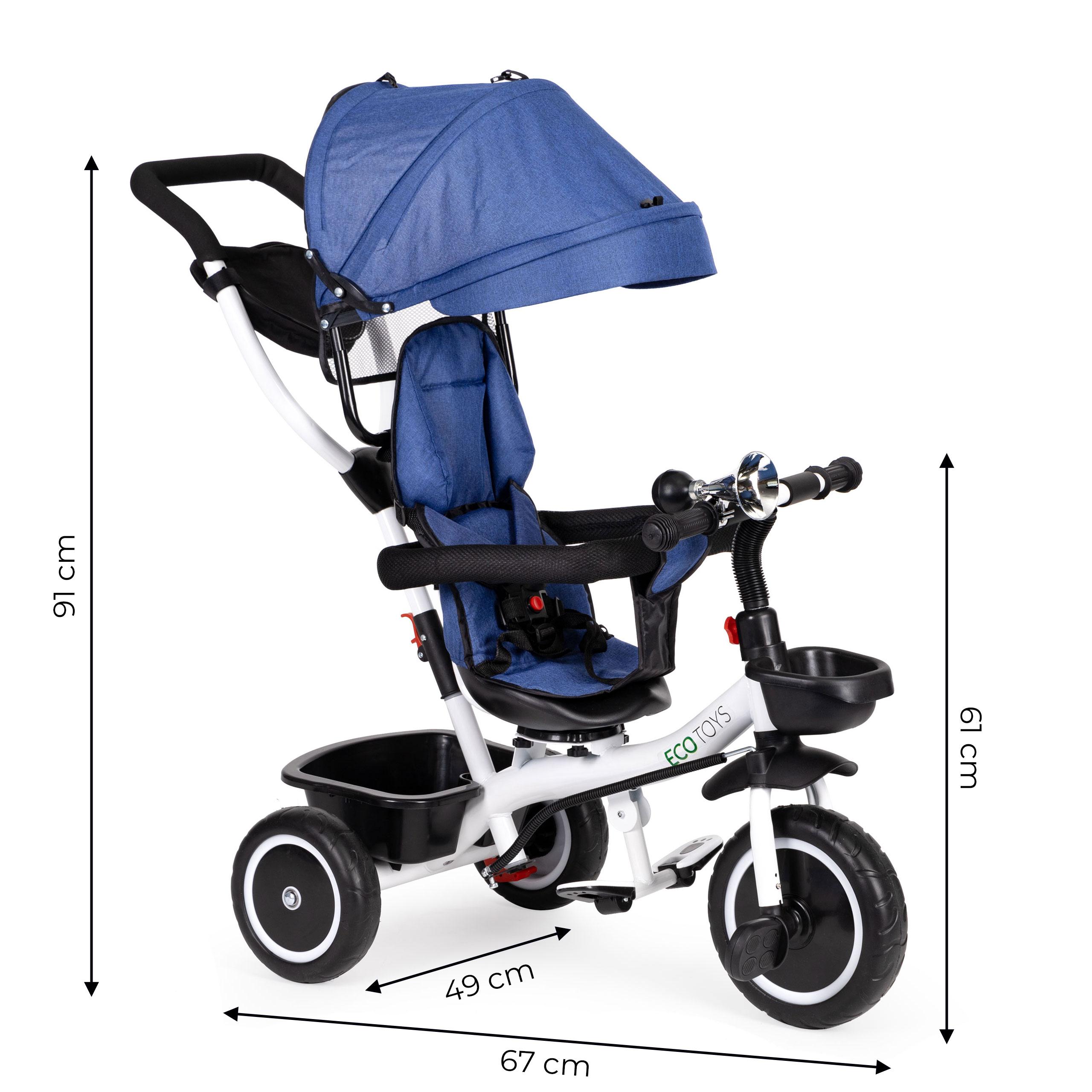 Ecotoys Mėlyna triratukas stroller 360* swivel seat Mėlyna