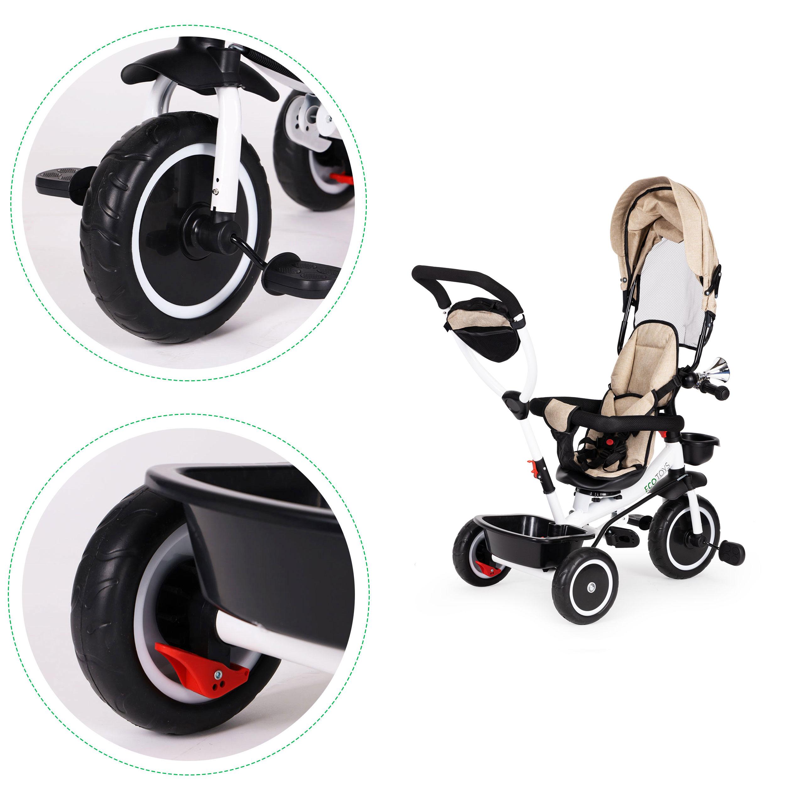 Ecotoys Vaikiškas vežimėlis - triratukas su reguliuojama sėdyne Eco Toys, smėlio spalvos