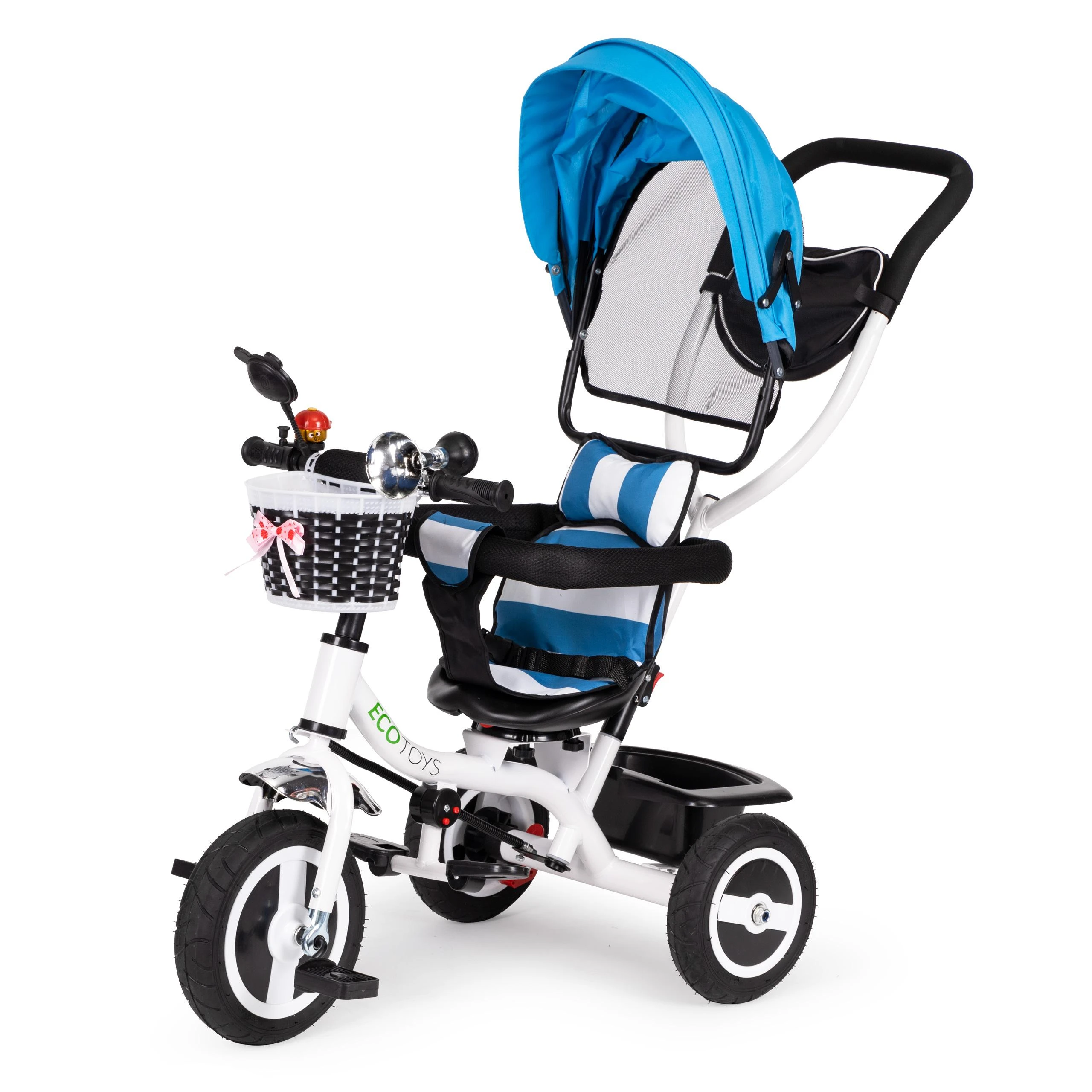 Ecotoys Mėlynas triratukas, ratinis vežimas, besisukantis mėlynas stogas