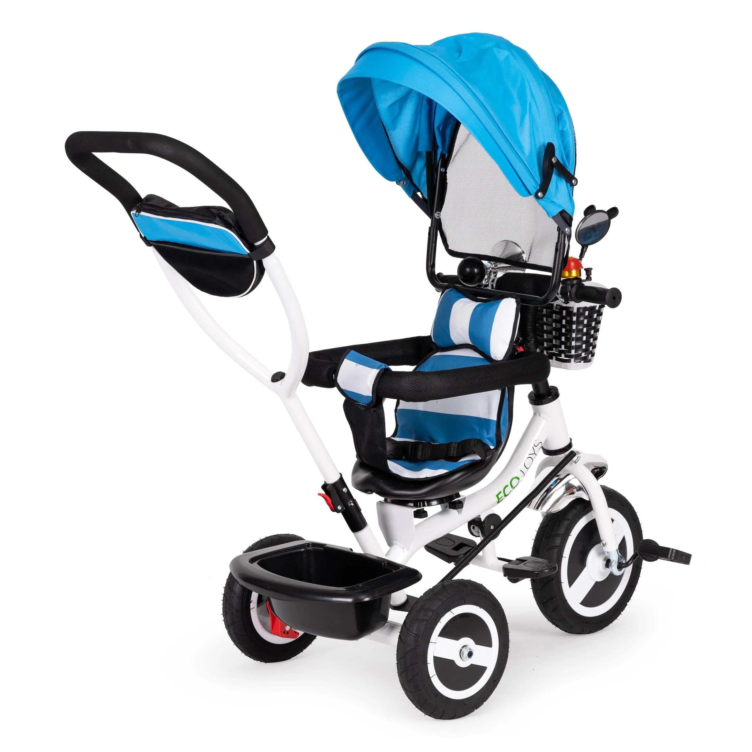 Ecotoys Mėlynas triratukas, ratinis vežimas, besisukantis mėlynas stogas