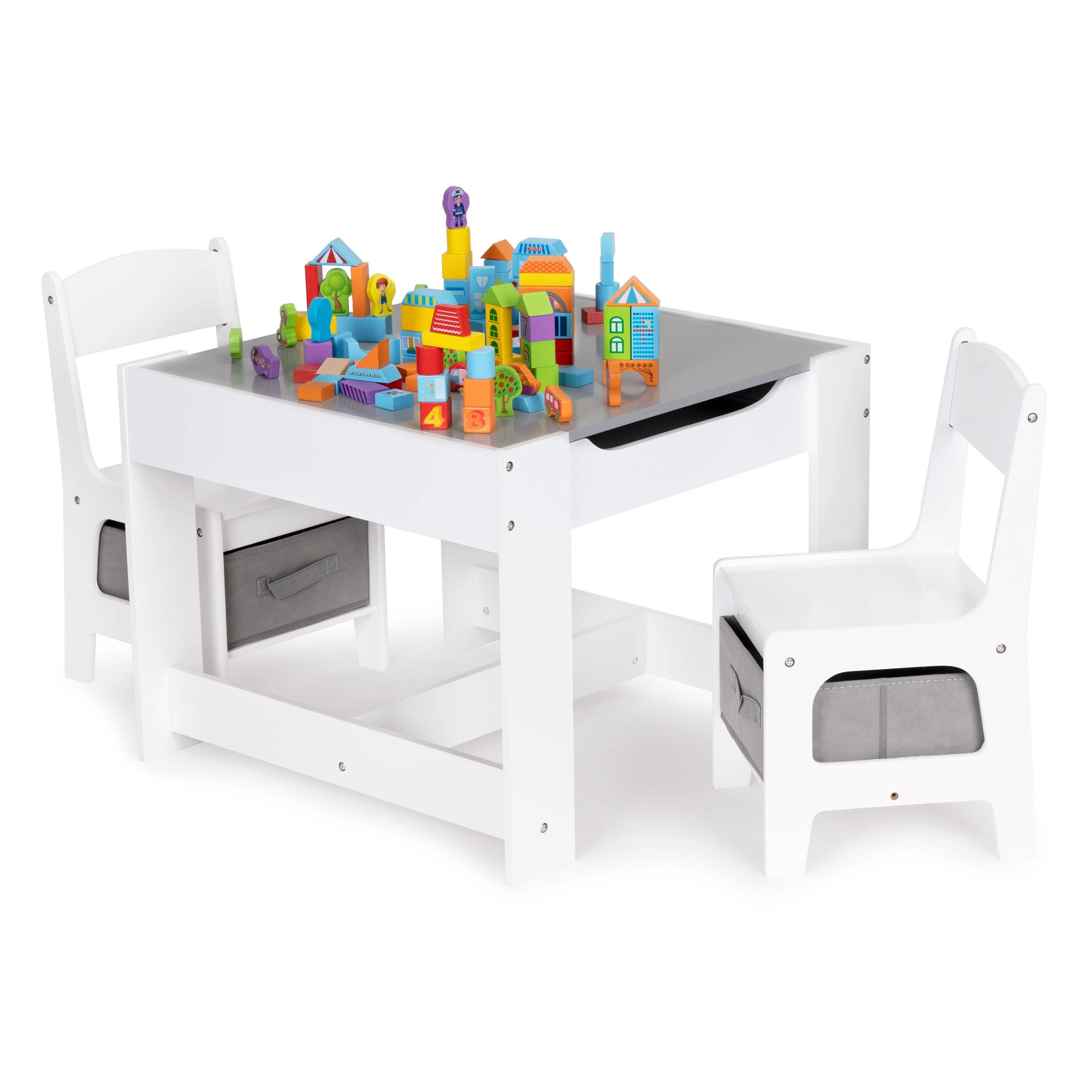 Ecotoys Medinis vaikų baldų komplektas: stalas + 2 kėdės