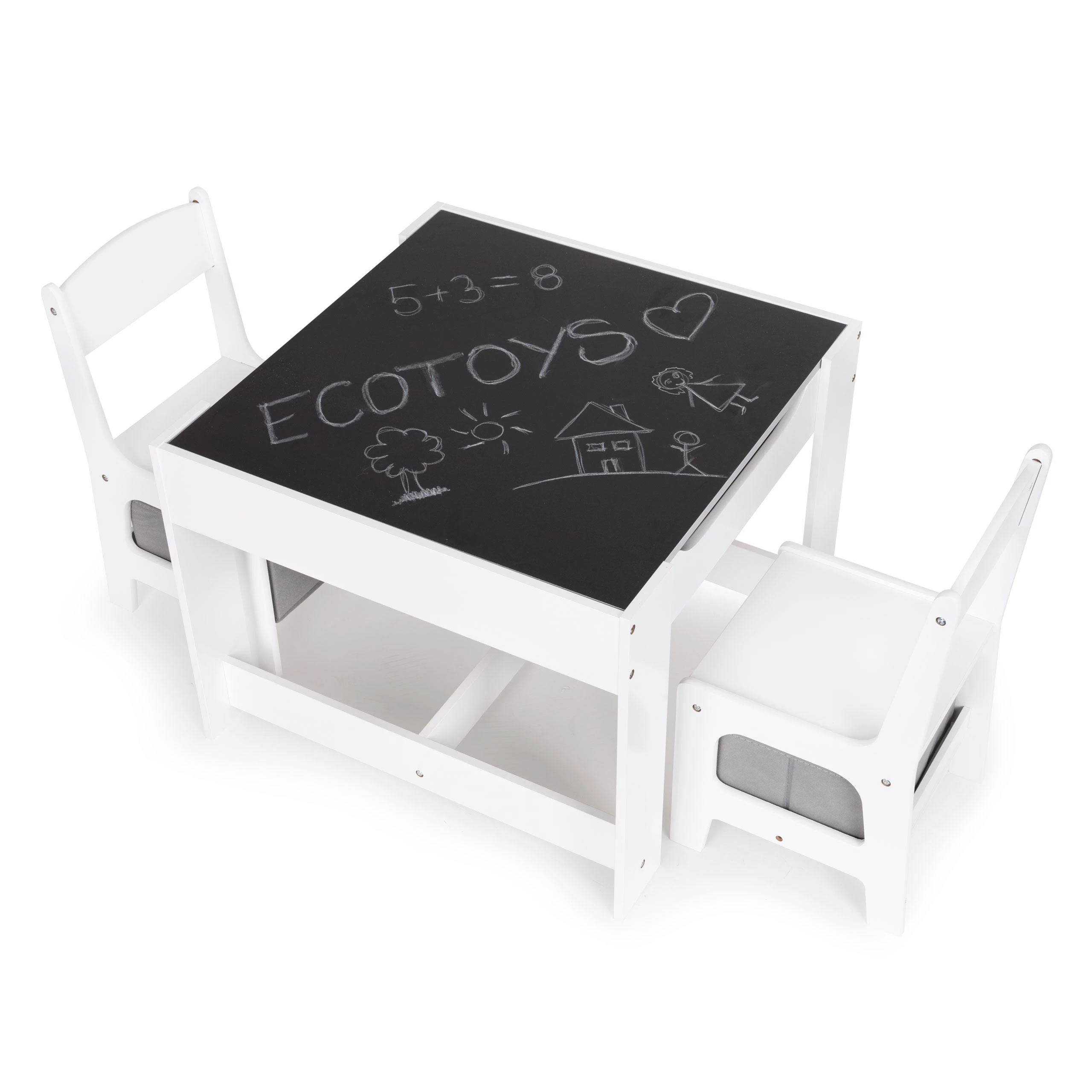 Ecotoys Medinis vaikų baldų komplektas: stalas + 2 kėdės