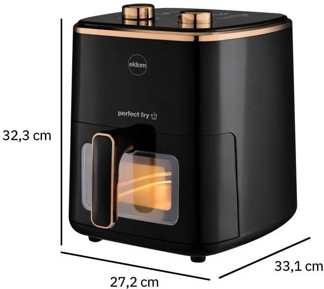 ELDOM FRITTA neriebi gruzdintuvė, talpa 5,0 l, reguliuojama temperatūra, 1500 W, viena 5 l talpos, atskira karšto oro gruzdintuvė, Juodas