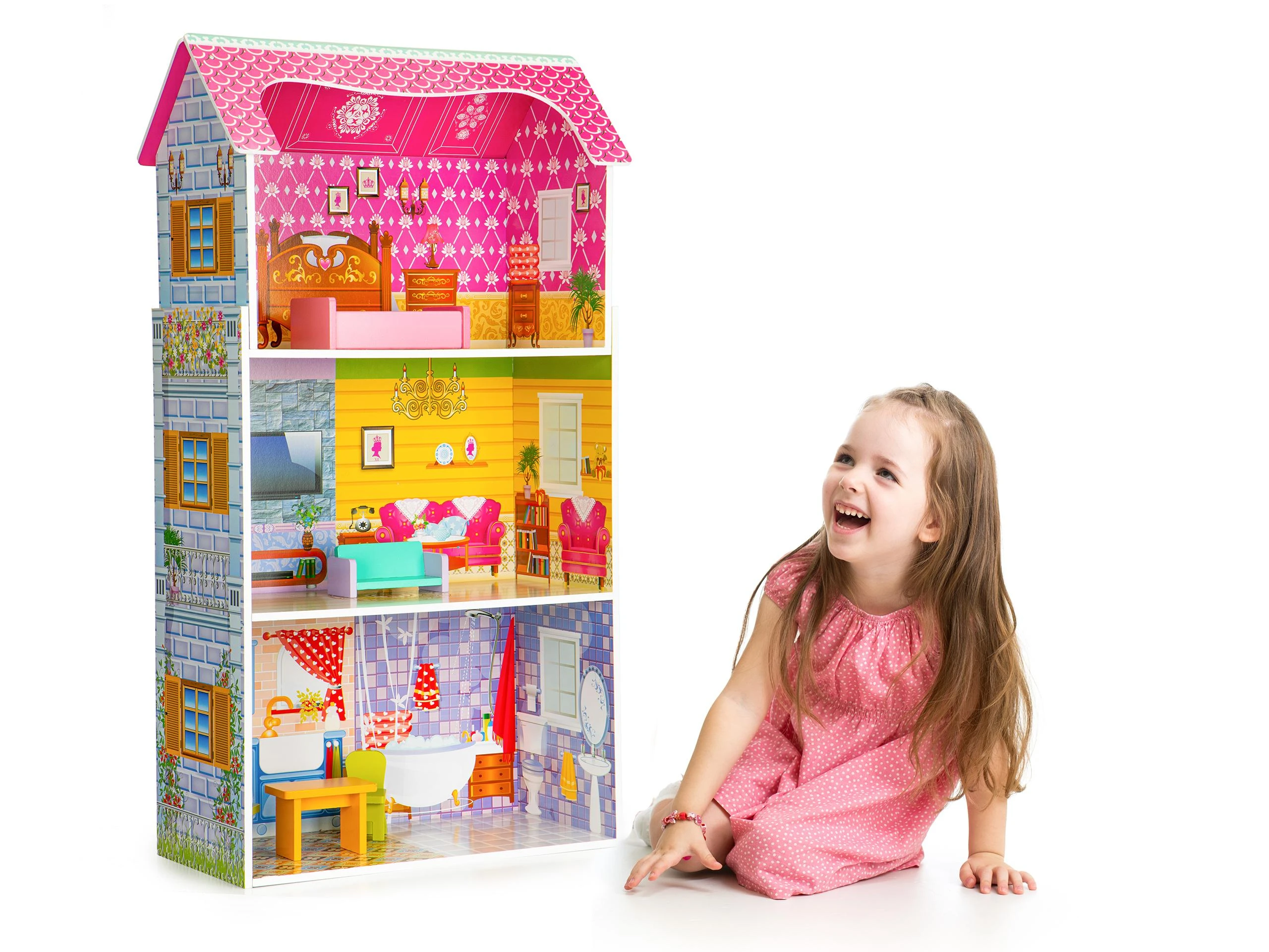 Lėlių namelis su baldeliais ECOTOYS 95 cm. aukščio