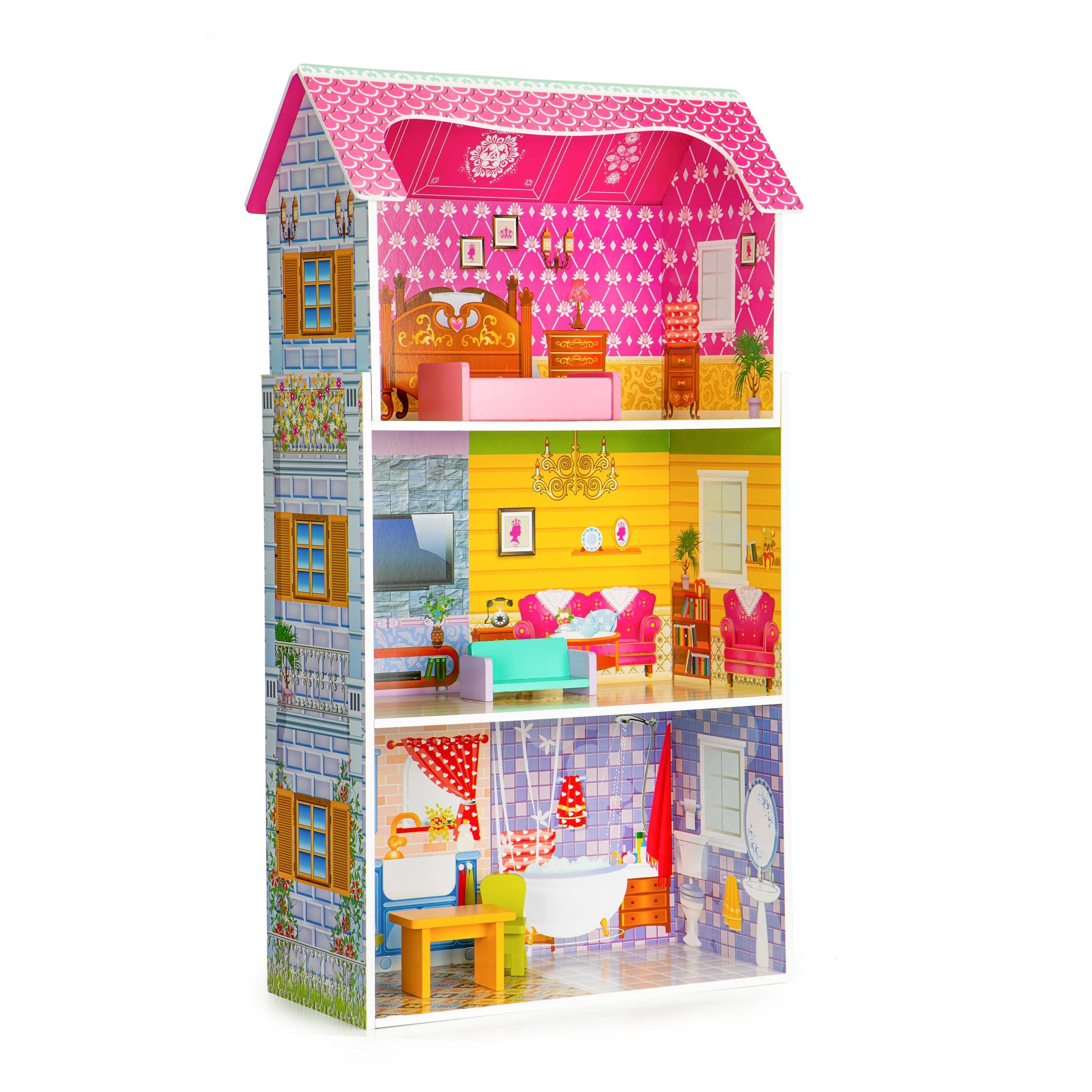 Lėlių namelis su baldeliais ECOTOYS 95 cm. aukščio