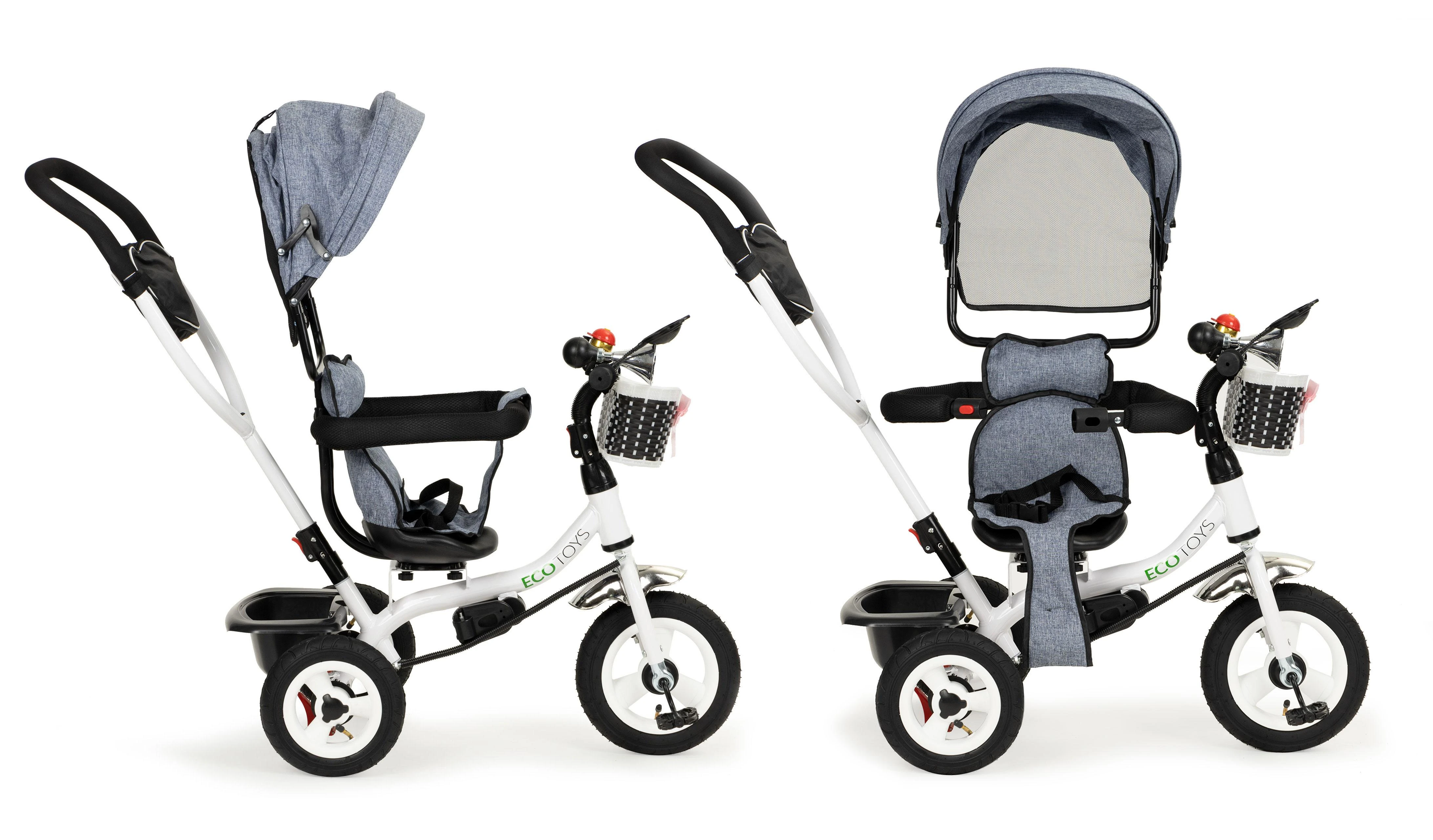 Ecotoys triratukas besisukantis stogelis pilka patvarūs guminiai ratai