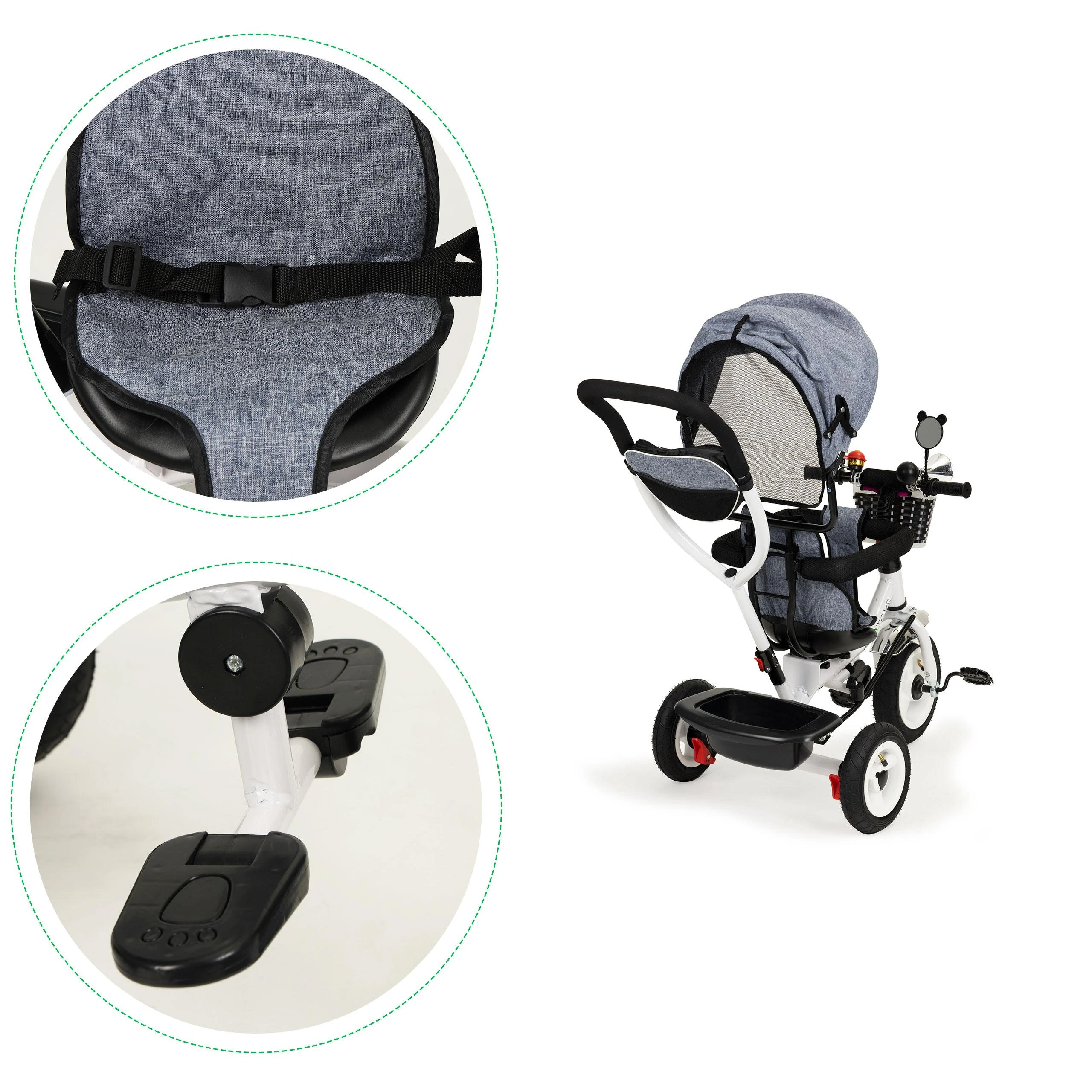 Ecotoys triratukas besisukantis stogelis pilka patvarūs guminiai ratai