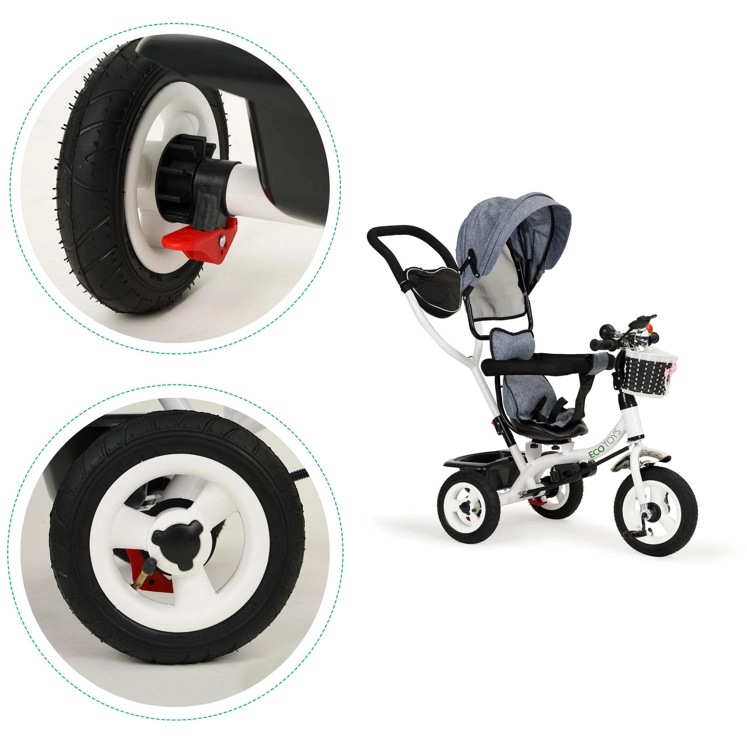 Ecotoys triratukas besisukantis stogelis pilka patvarūs guminiai ratai
