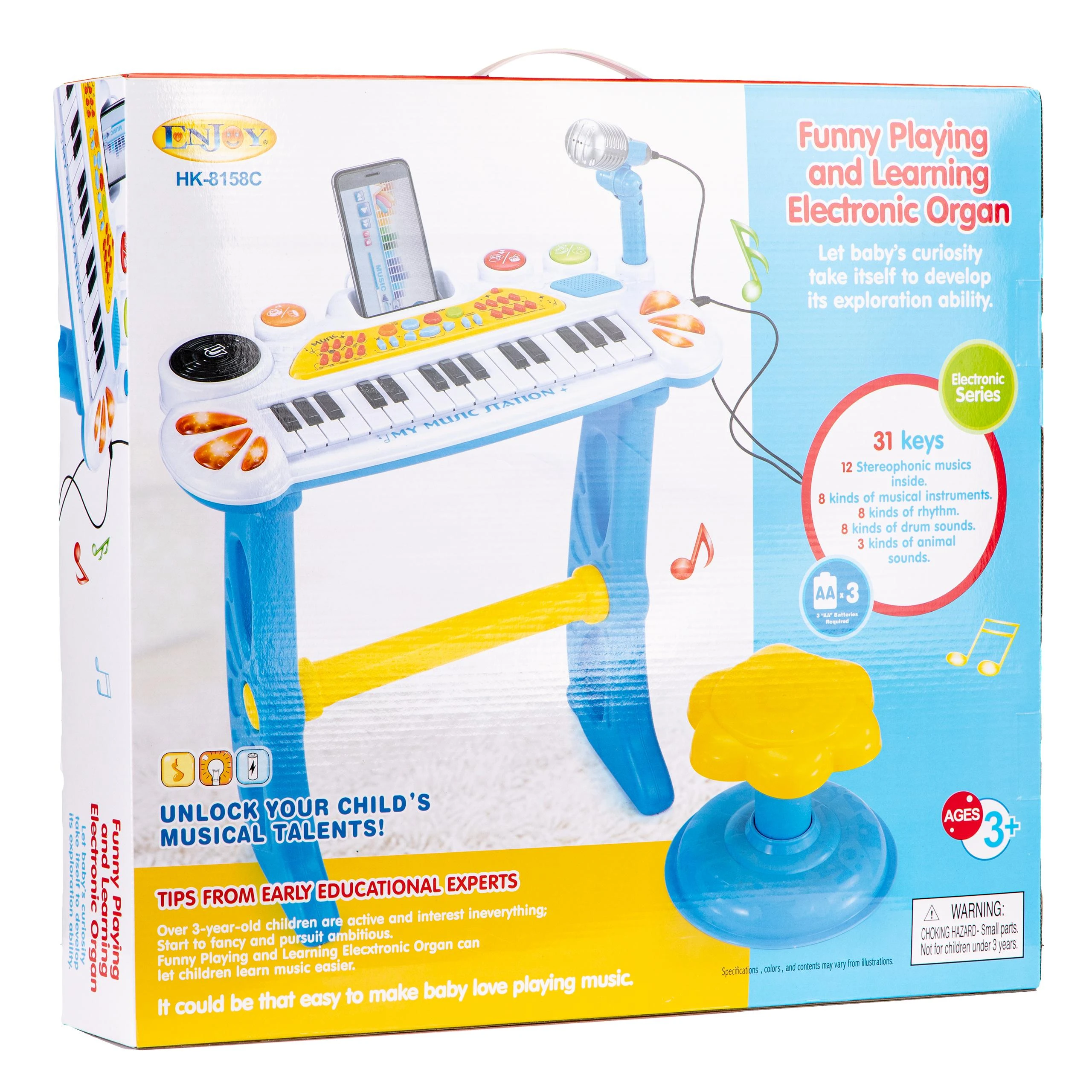 Vaikiškas pianinas su mikrofonu EcoToys, mėlynas