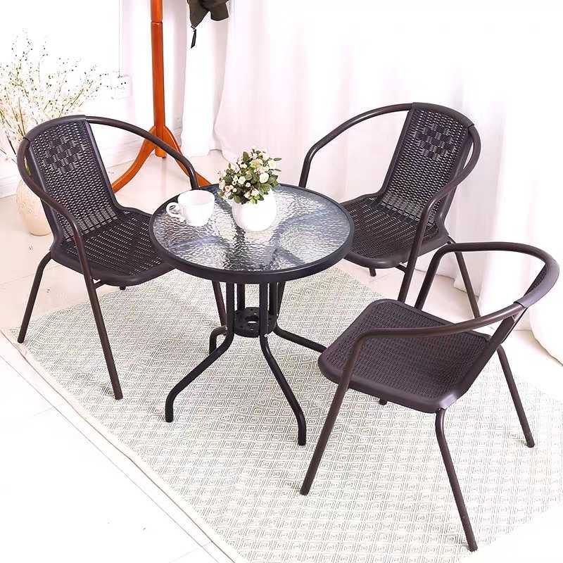 Bauerkraft Stiklinis kavos staliukas balkonui, terasai, kiemui, apvalus, juodas
