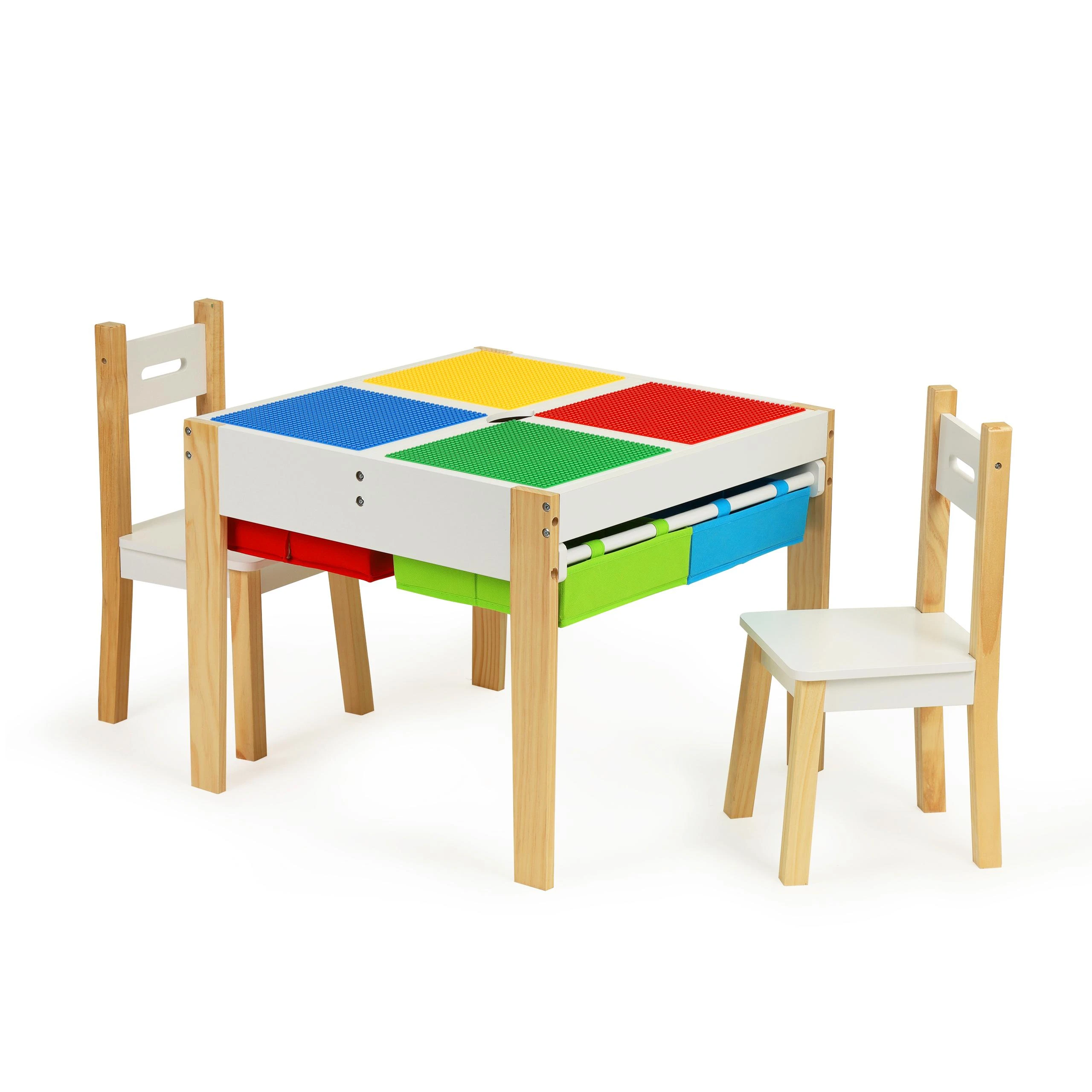 Ecotoys Mediniai baldai vaikams komplektas stalas + 2 kėdės