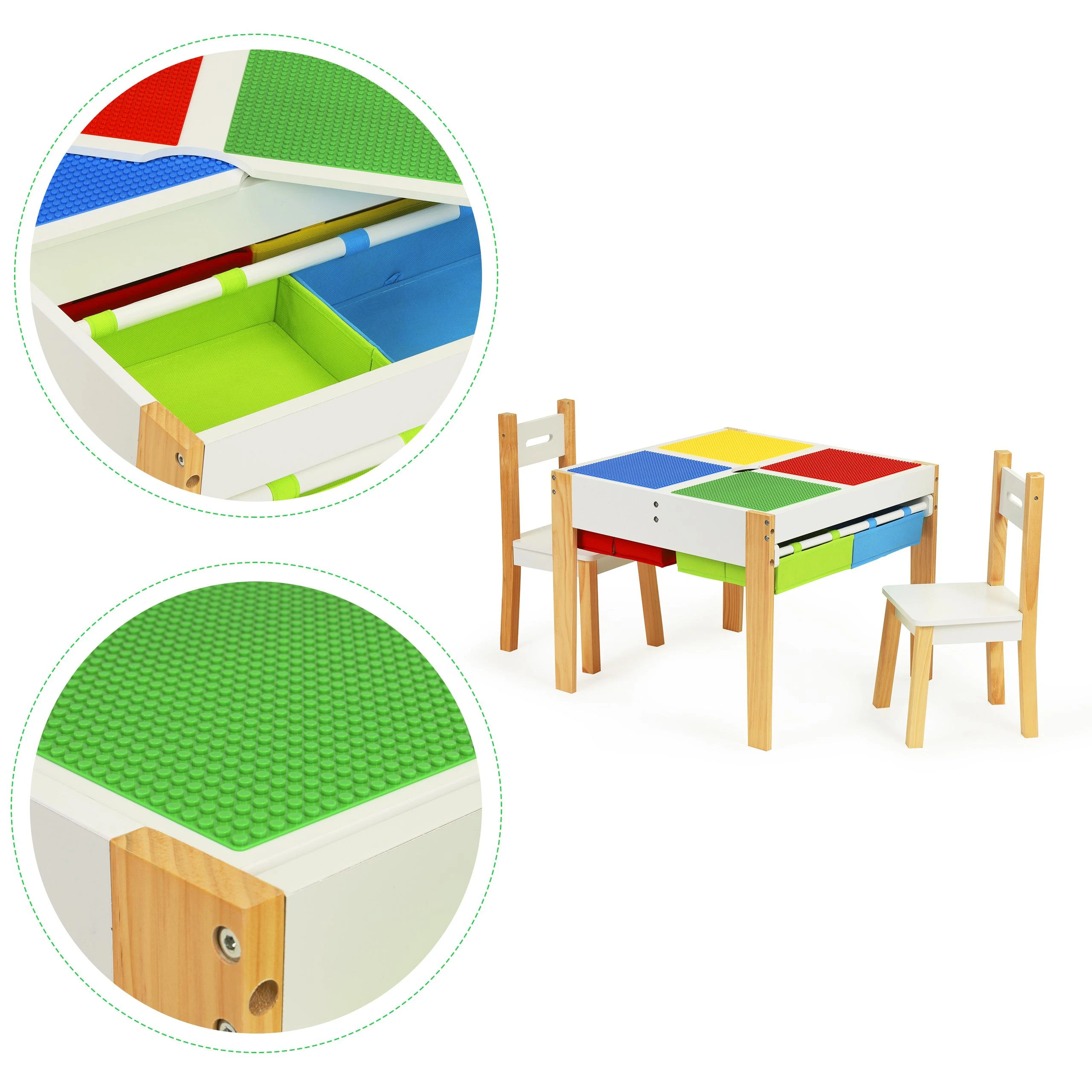 Ecotoys Mediniai baldai vaikams komplektas stalas + 2 kėdės