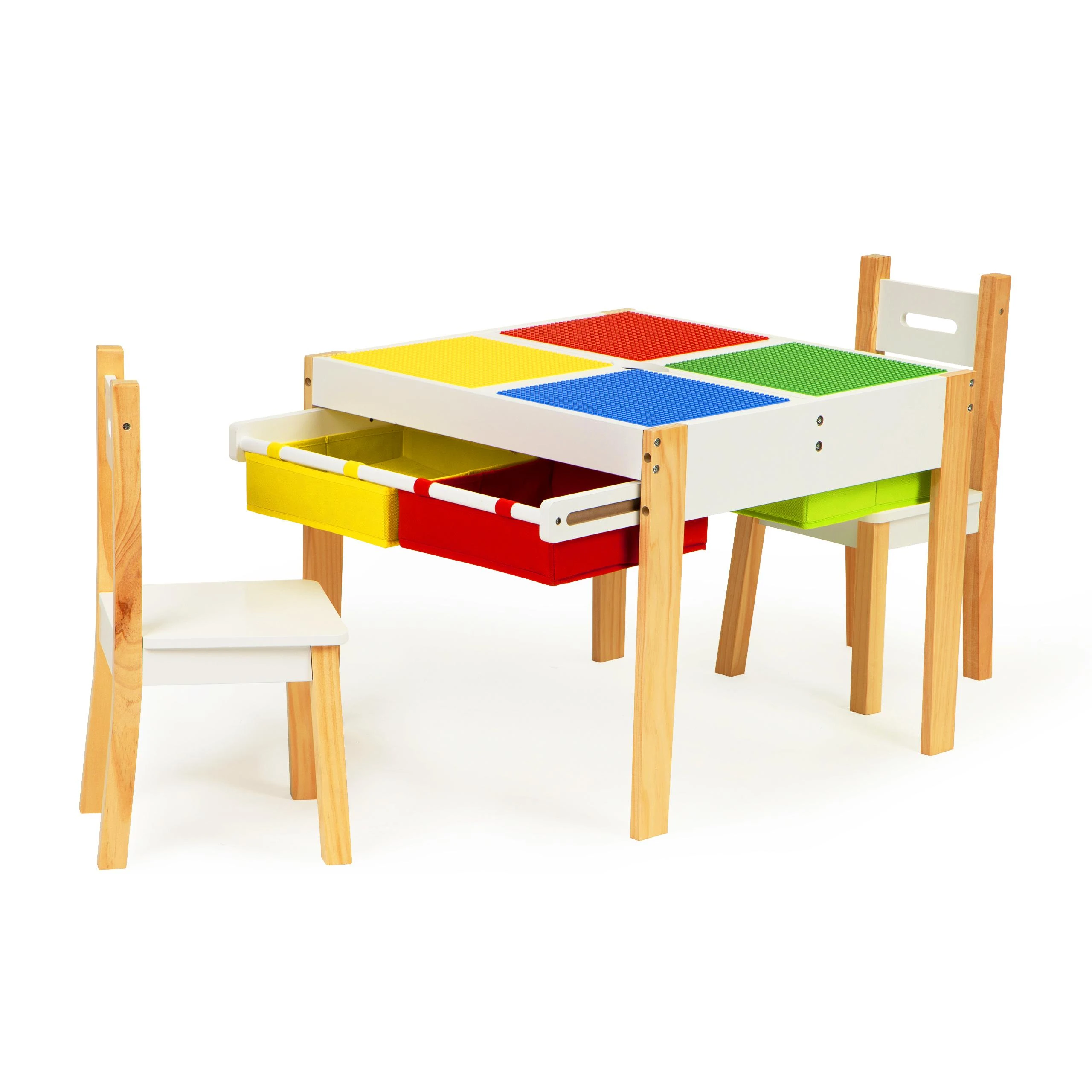 Ecotoys Mediniai baldai vaikams komplektas stalas + 2 kėdės