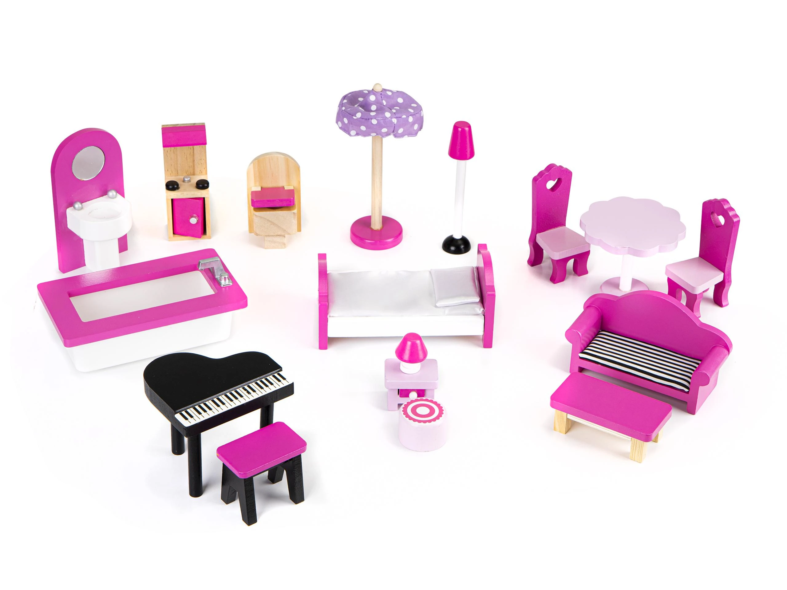 Medinis lėlių namelis su LED baldais ECOTOYS