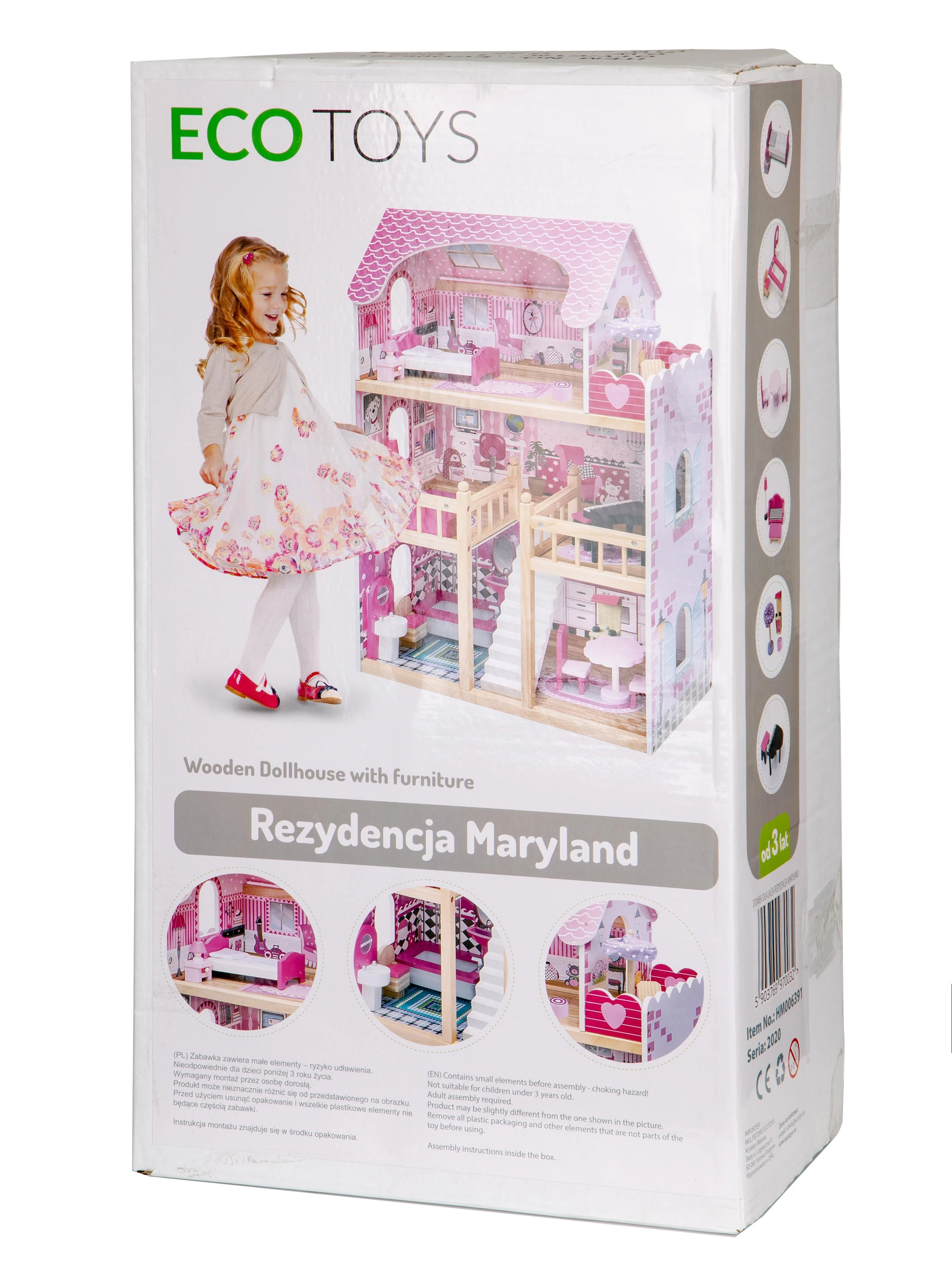 Medinis lėlių namelis su LED baldais ECOTOYS