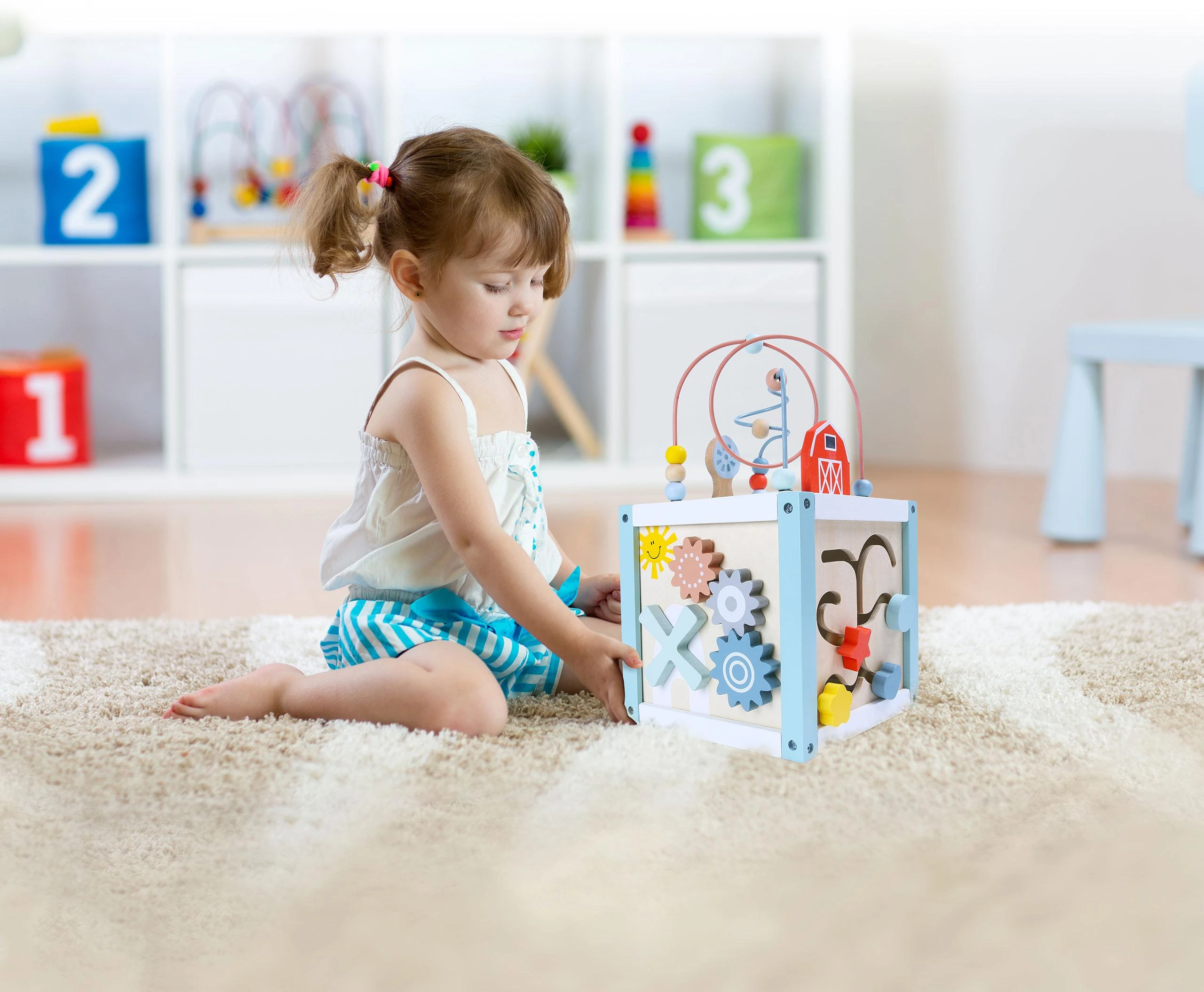 Cube Medinis veiklos kubelių rūšiuotojas su kaladėlėmis Ecotoys