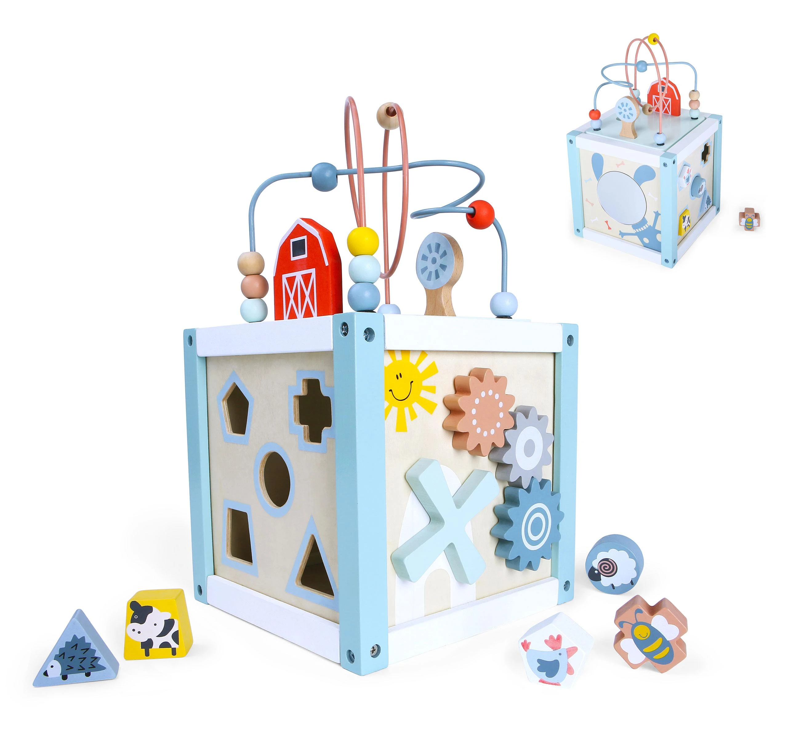 Cube Medinis veiklos kubelių rūšiuotojas su kaladėlėmis Ecotoys