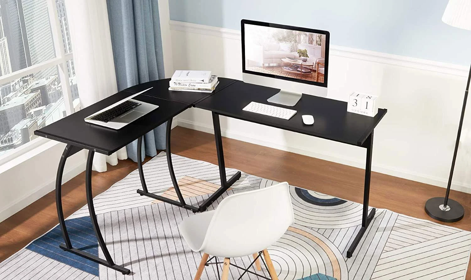Modernhome Office Biuro kampinis žaidimų stalas LOFT juodas mokyklinis stalas