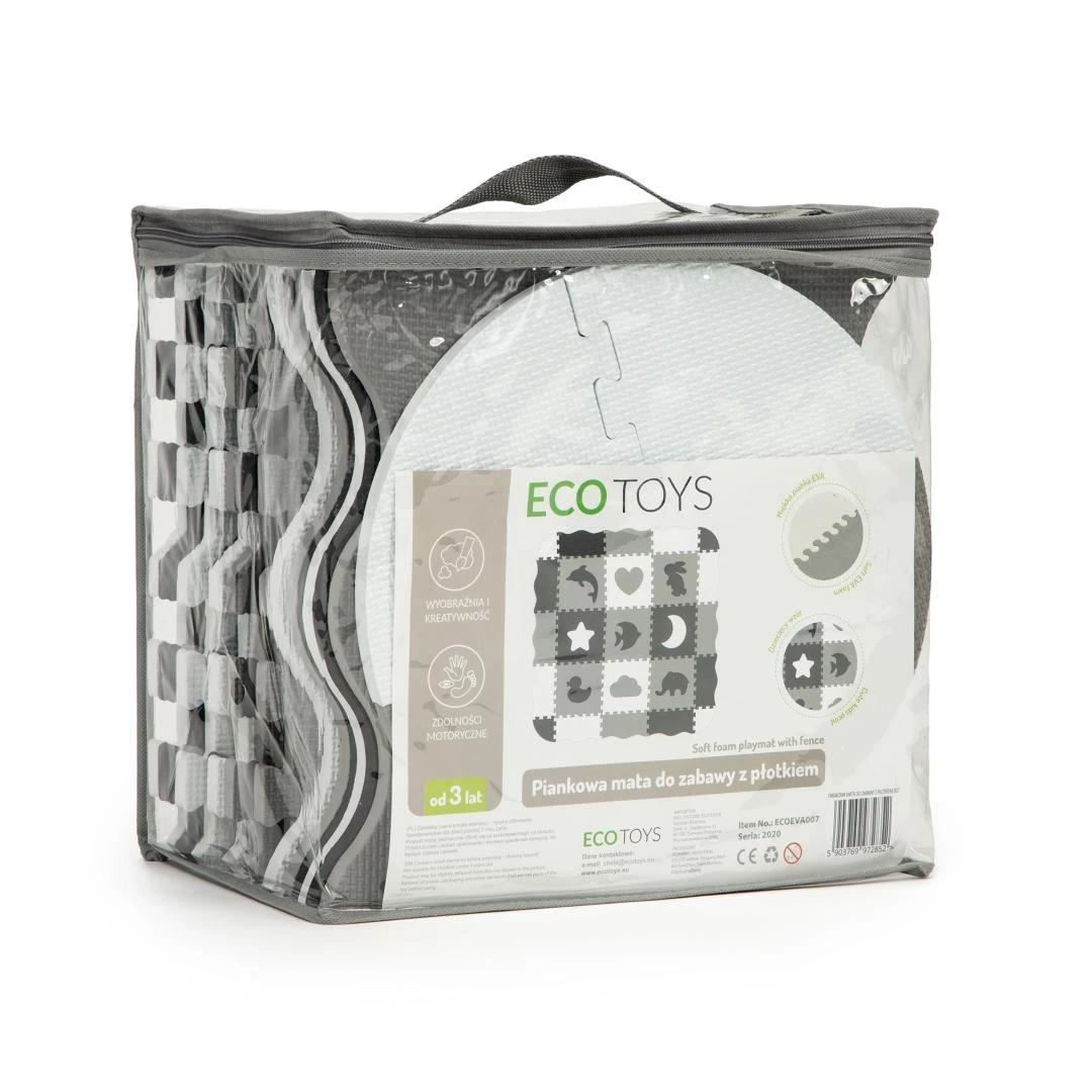 ECOTOYS Putplasčio kilimėlis su tvora dėlionės sausas baseinas 25 elementų EKOTOYS