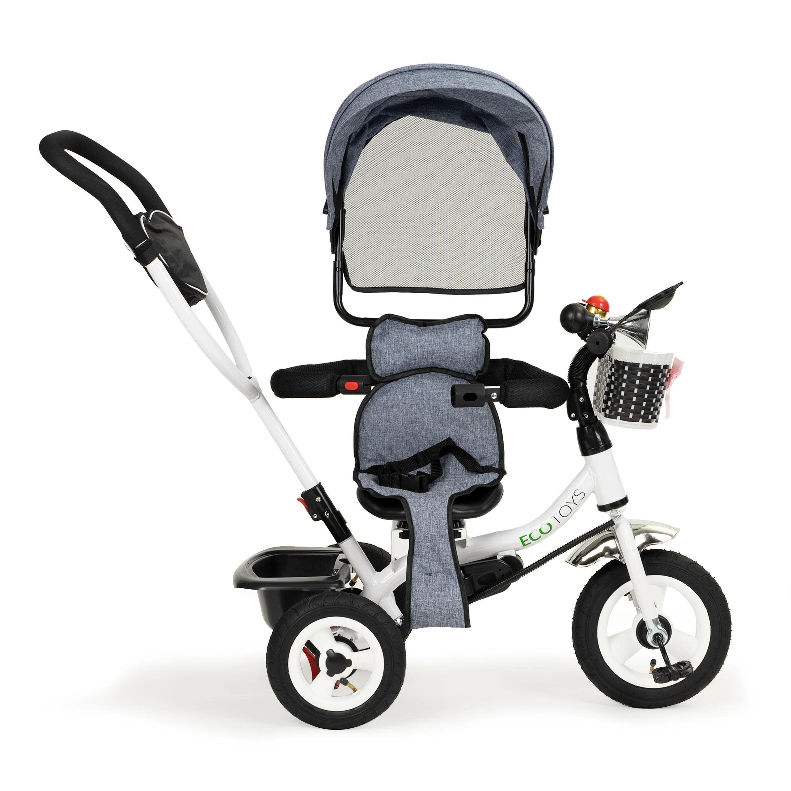 Ecotoys triratukas besisukantis stogelis pilka patvarūs guminiai ratai