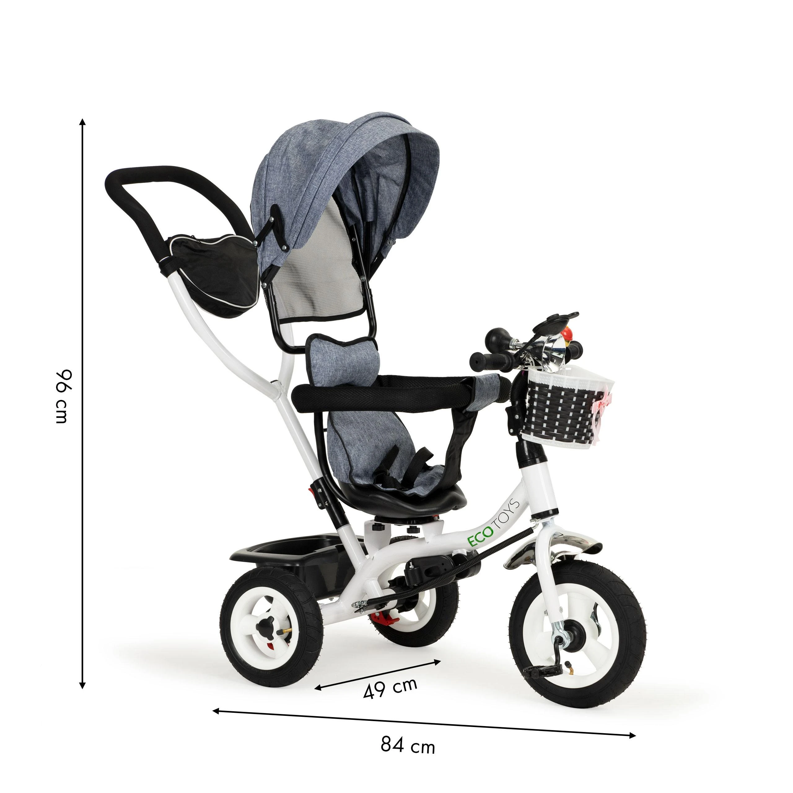 Ecotoys triratukas besisukantis stogelis pilka patvarūs guminiai ratai