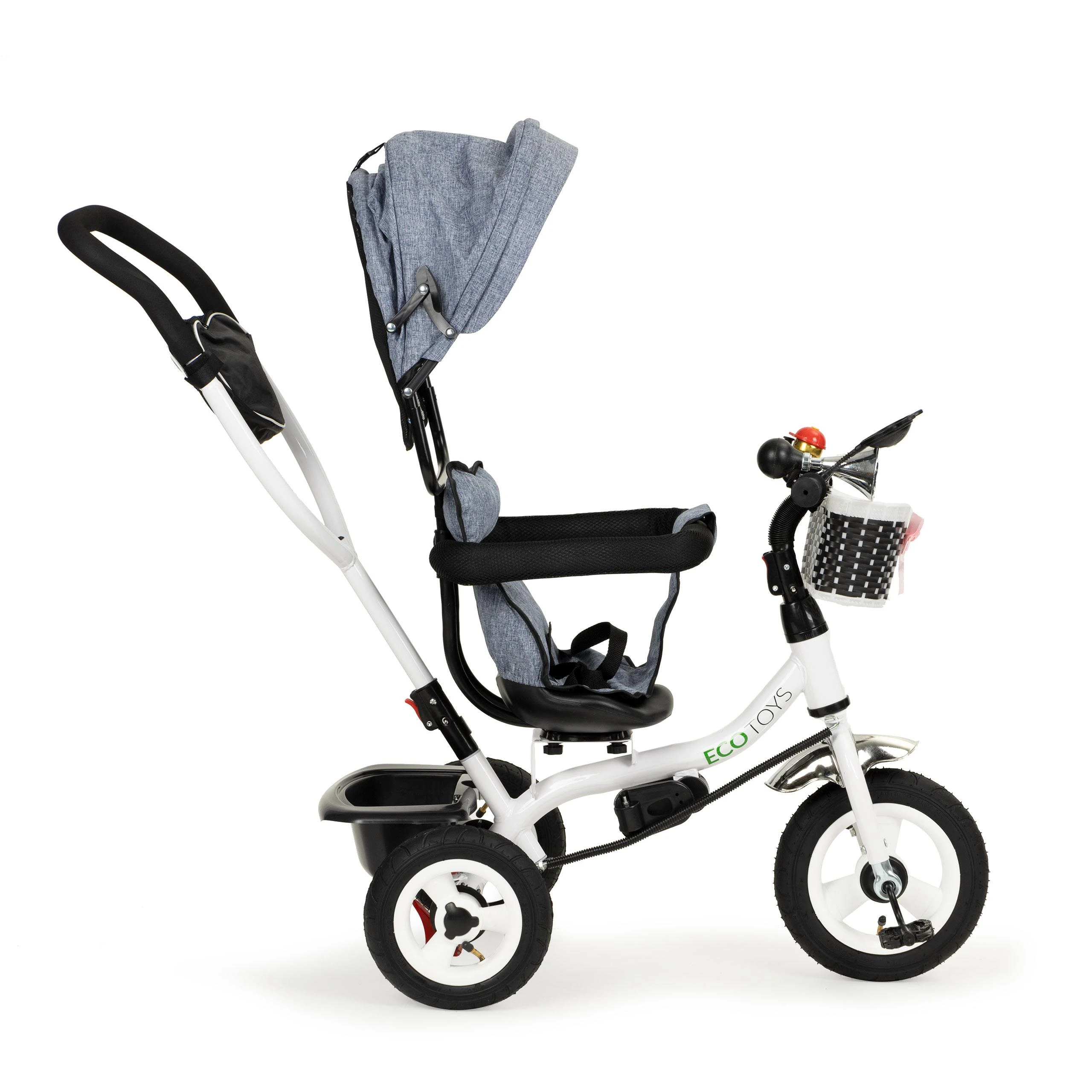 Ecotoys triratukas besisukantis stogelis pilka patvarūs guminiai ratai