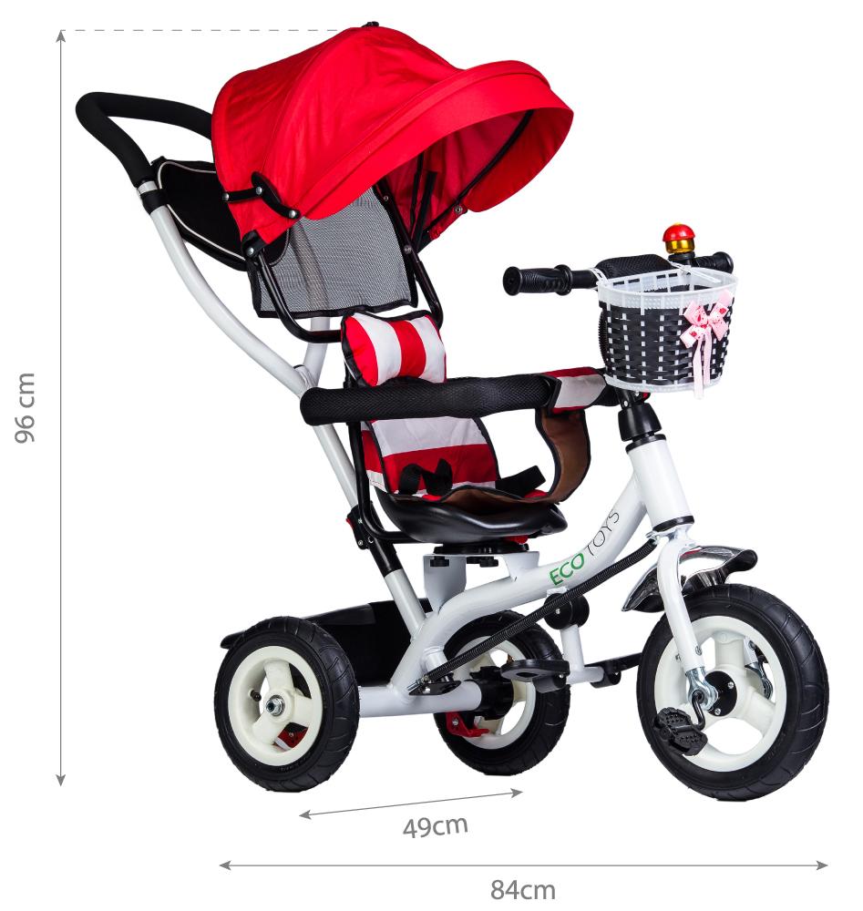 Ecotoys Triratukas Eco Toys, raudoanas-baltas