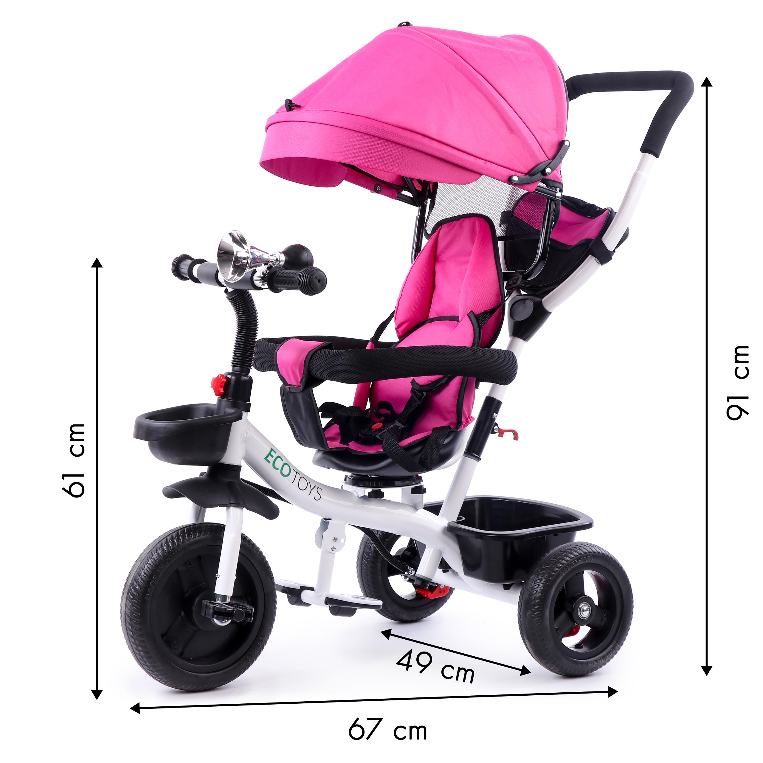 Ecotoys Triratukas su pasukama sėdyne Eco Toys, rožinis