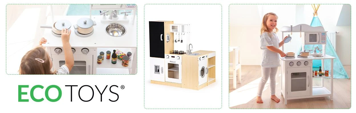 Medinė virtuvė vaikams xxl lenta + led ECOTOYS