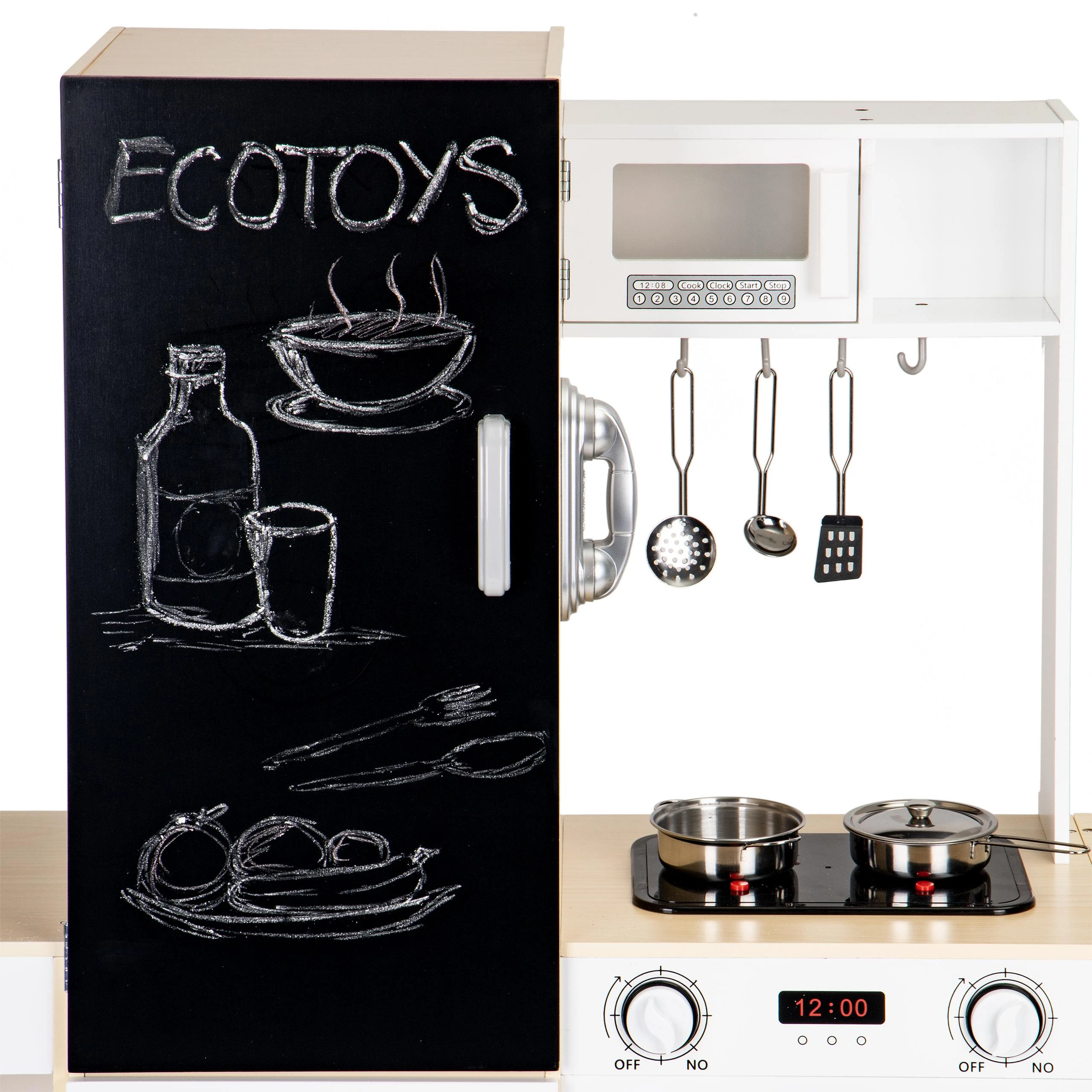 Medinė virtuvė vaikams xxl lenta + led ECOTOYS