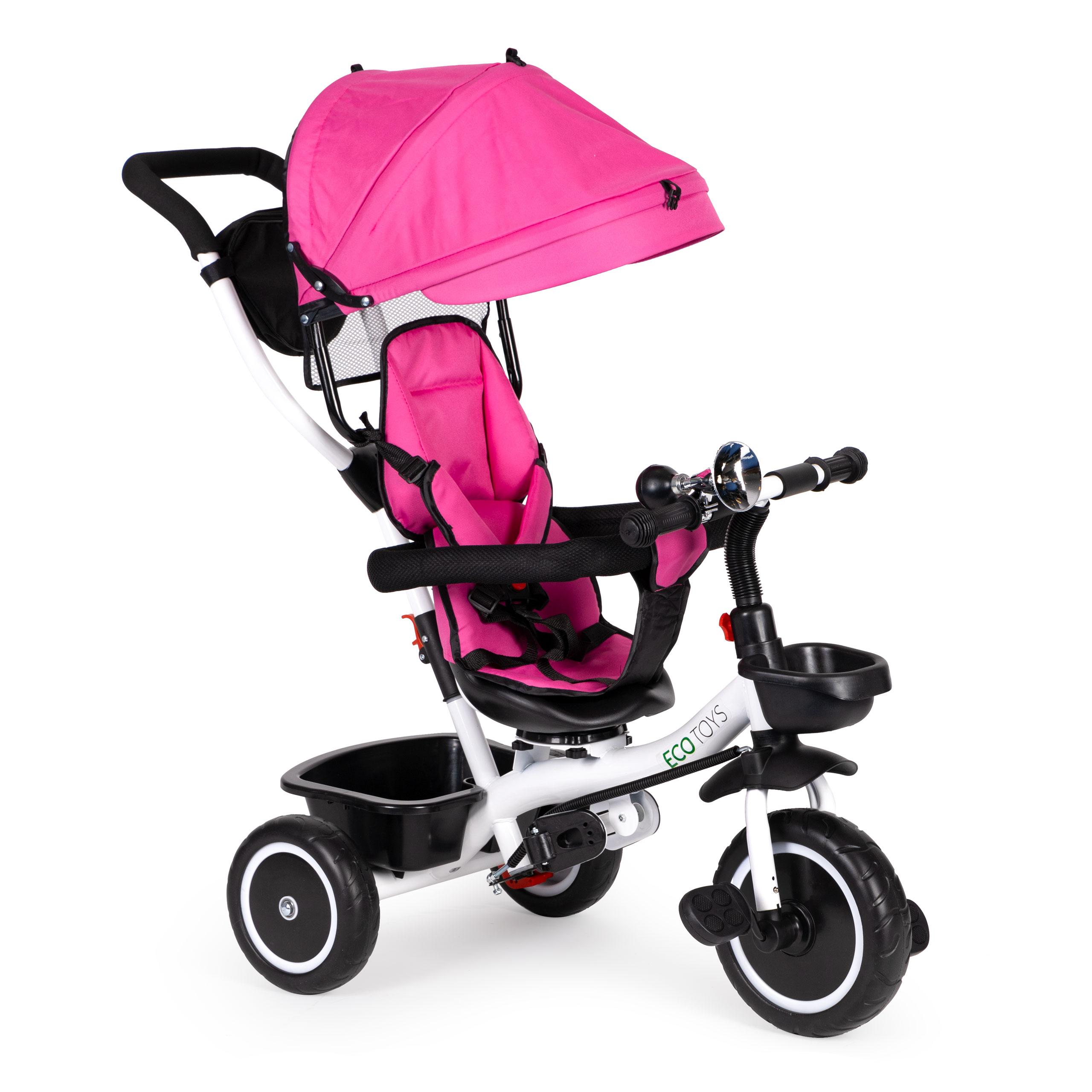 Ecotoys Triratukas su pasukama sėdyne Eco Toys, rožinis