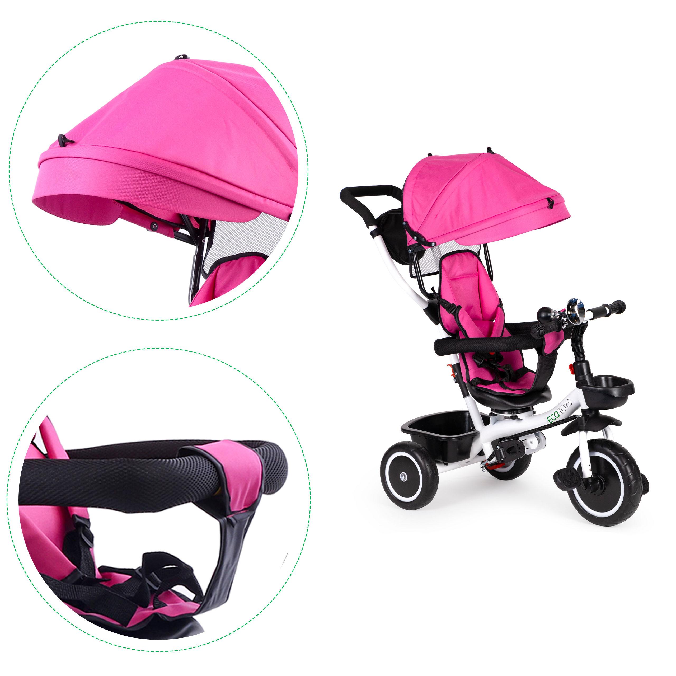 Ecotoys Triratukas su pasukama sėdyne Eco Toys, rožinis