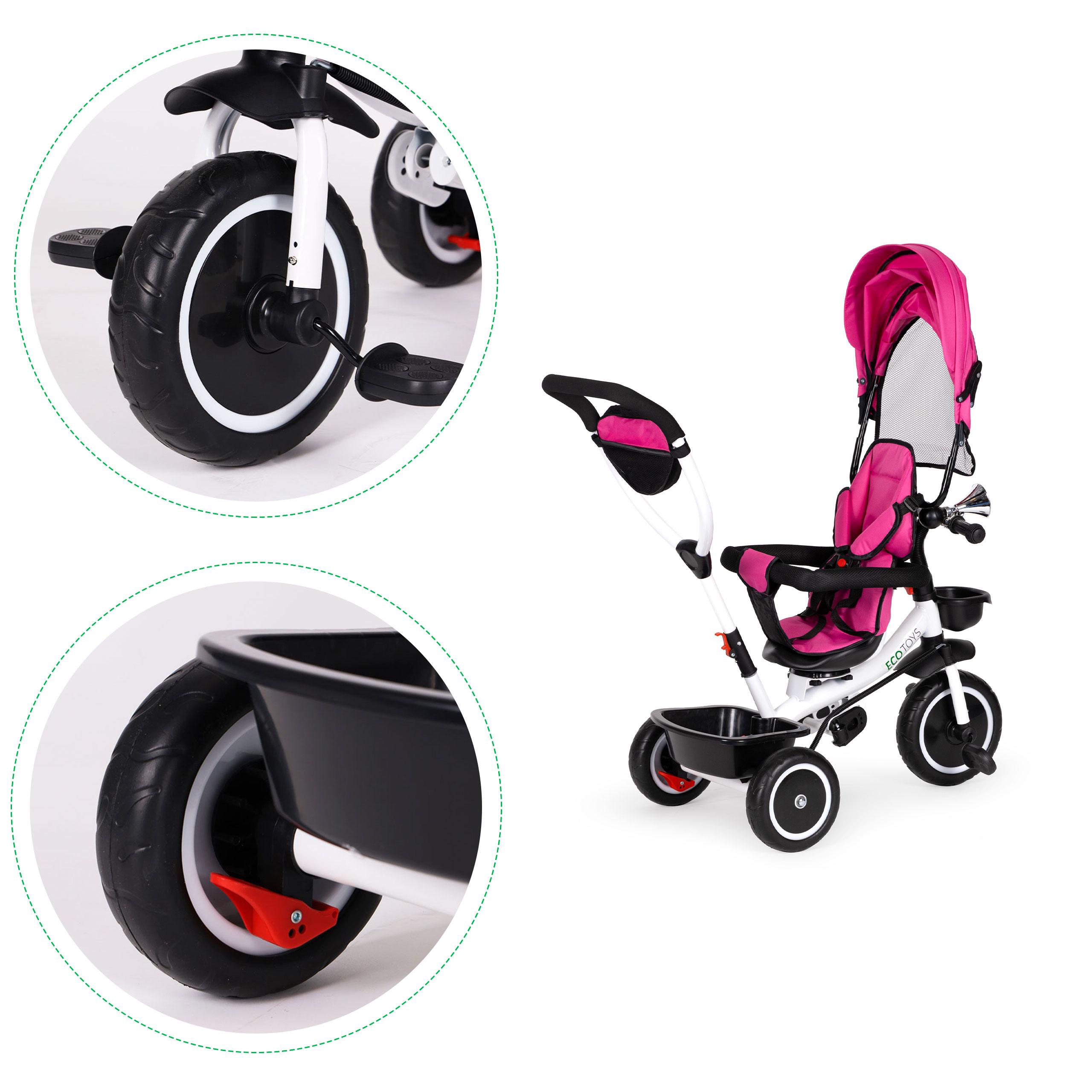 Ecotoys Triratukas su pasukama sėdyne Eco Toys, rožinis